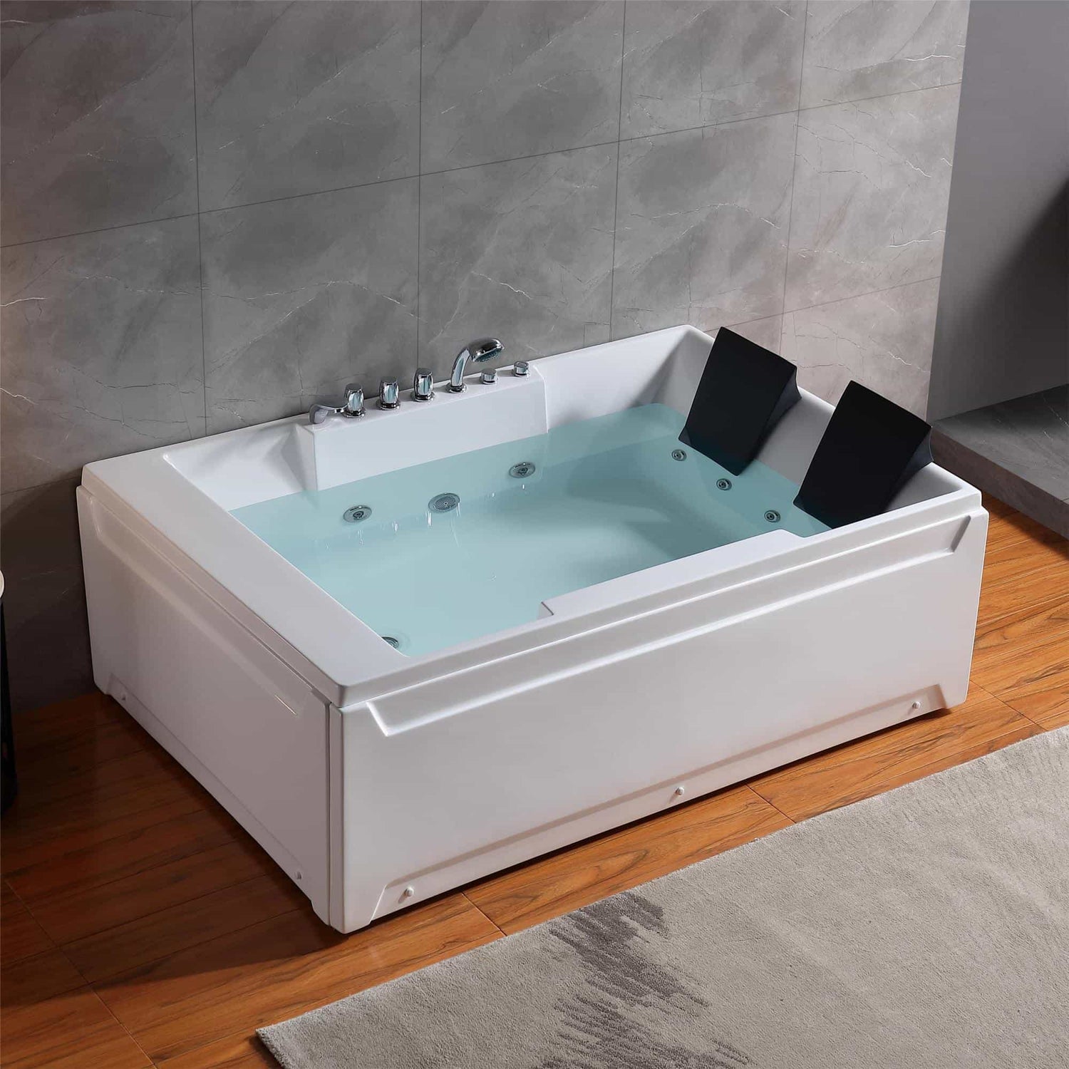 EMPV-72JT367LED-72&quot; Alcove Whirlpool LED Bathtub for 2 Persons with Left Drain-3