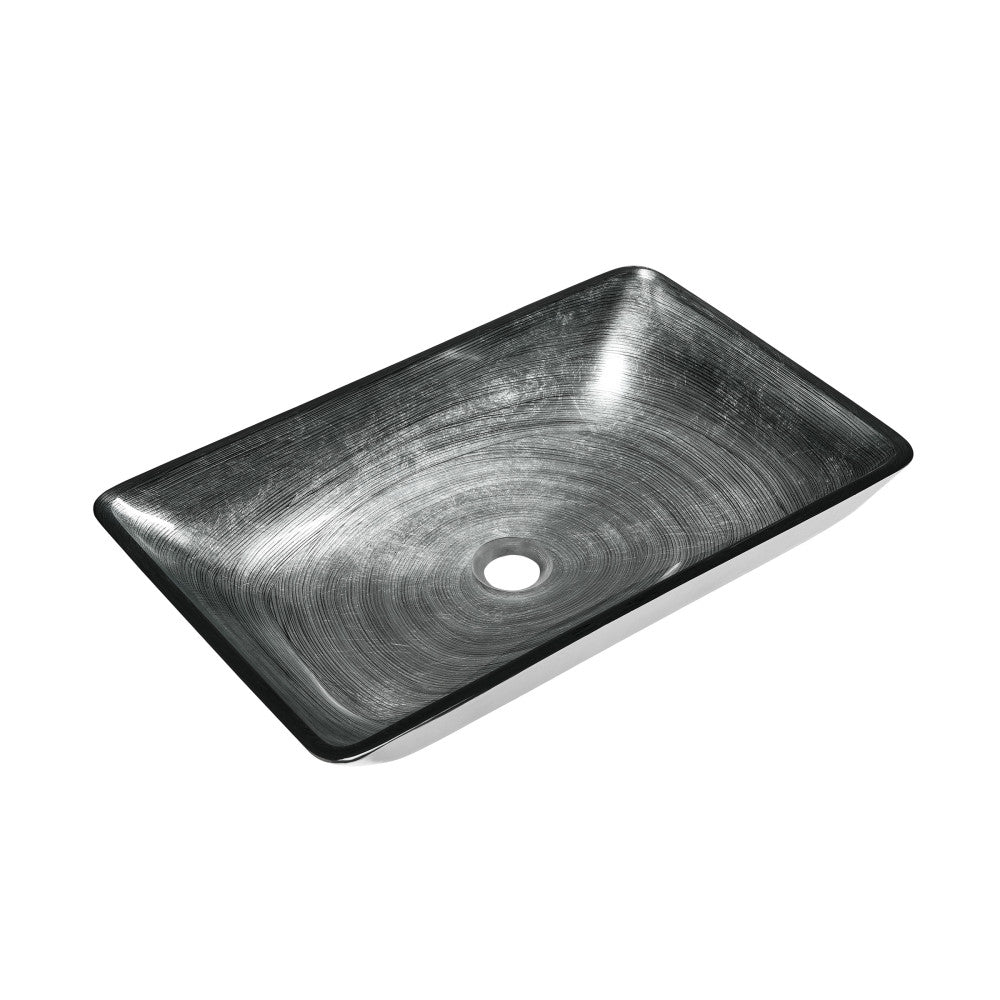 Cascade Rectangular Glass Vessel Sink with Faucet, Smoky Grey