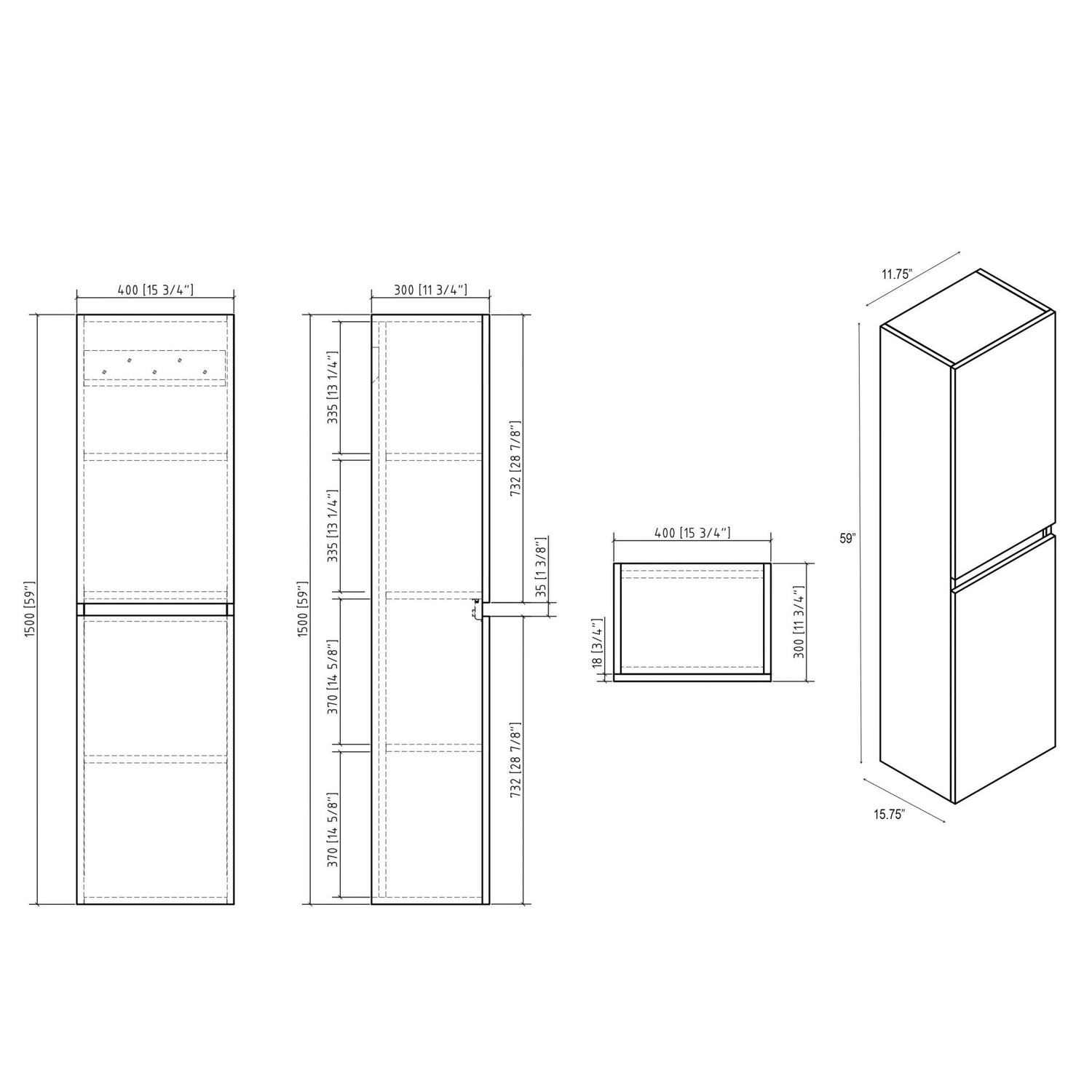 Annecy 16&quot; W x 59&quot; H Wall Mounted Bathroom Cabinet Glossy Finish - HomeBeyond