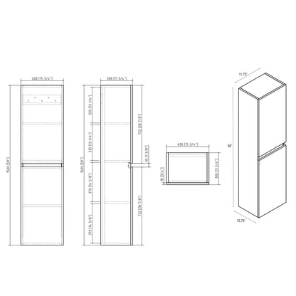 Annecy 16&quot; W x 59&quot; H Wall Mounted Bathroom Cabinet Glossy Finish - HomeBeyond