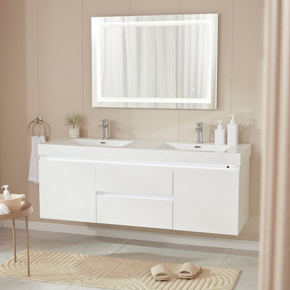 Annecy 60&quot; Double Sink Wall Mounted Bathroom Vanity Set - HomeBeyond