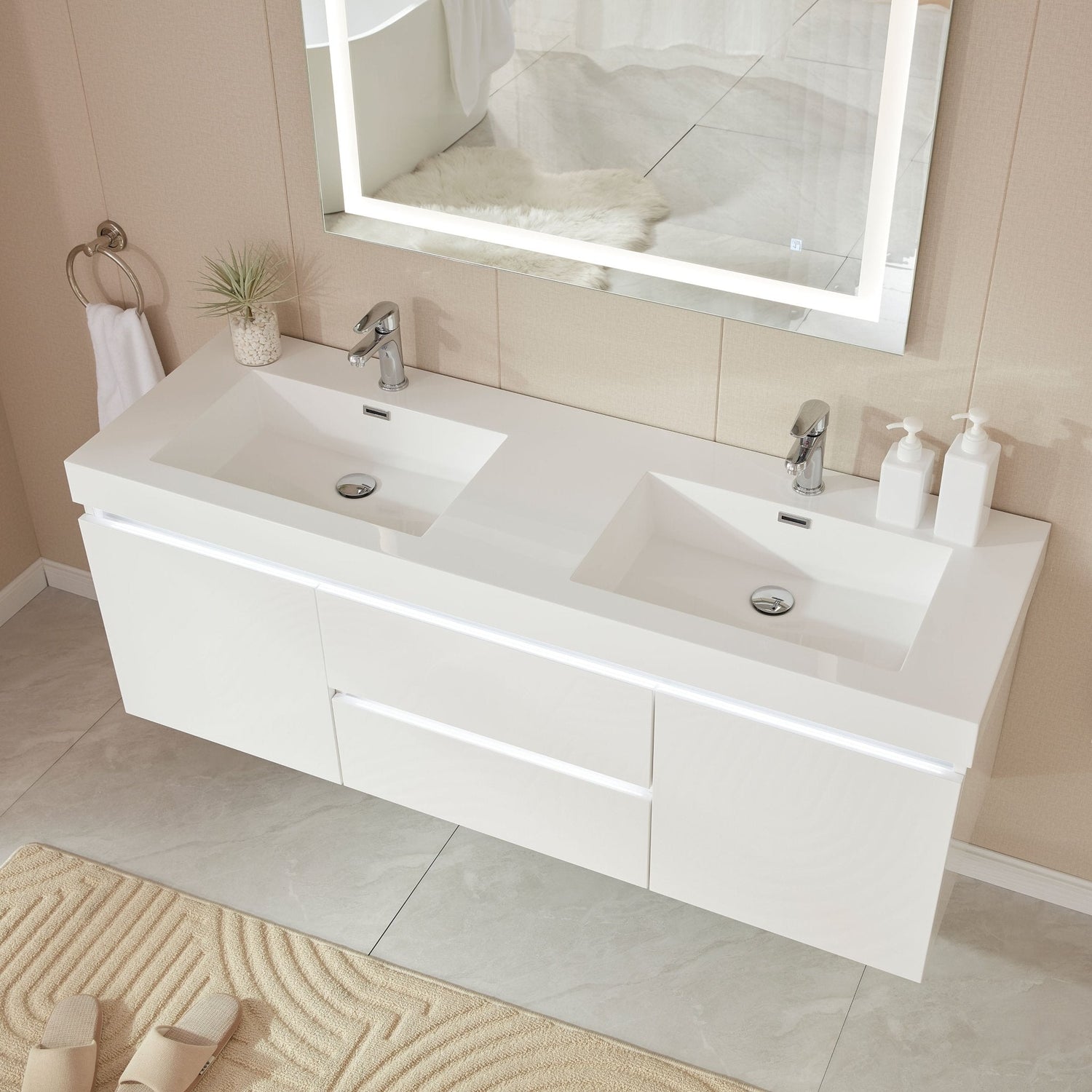 Annecy 60&quot; Double Sink Wall Mounted Bathroom Vanity Set - HomeBeyond