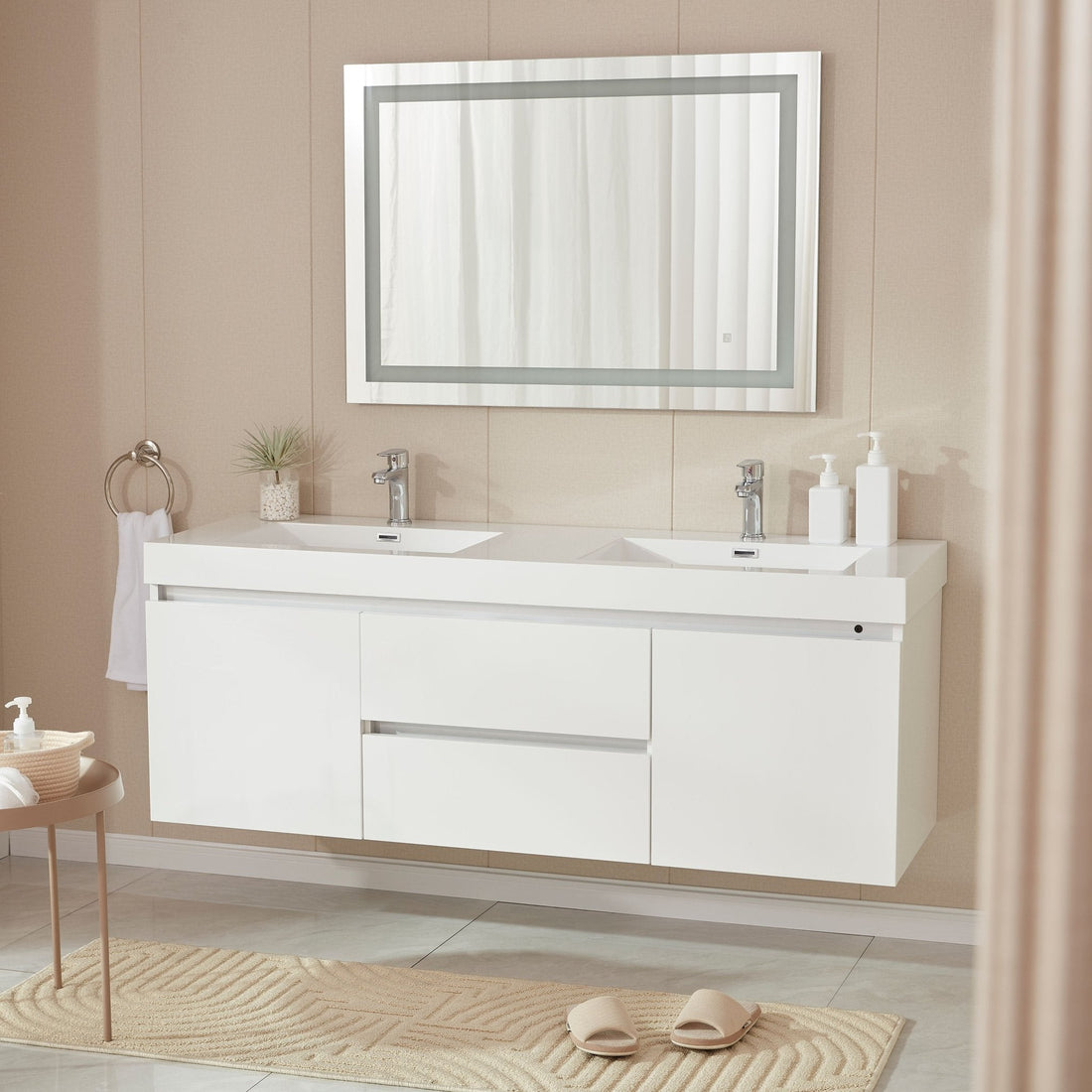 Annecy 60&quot; Double Sink Wall-Mounted Bathroom Vanity Set - HomeBeyond