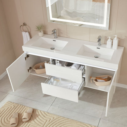 Annecy 60&quot; Double Sink Wall Mounted Bathroom Vanity Set - HomeBeyond