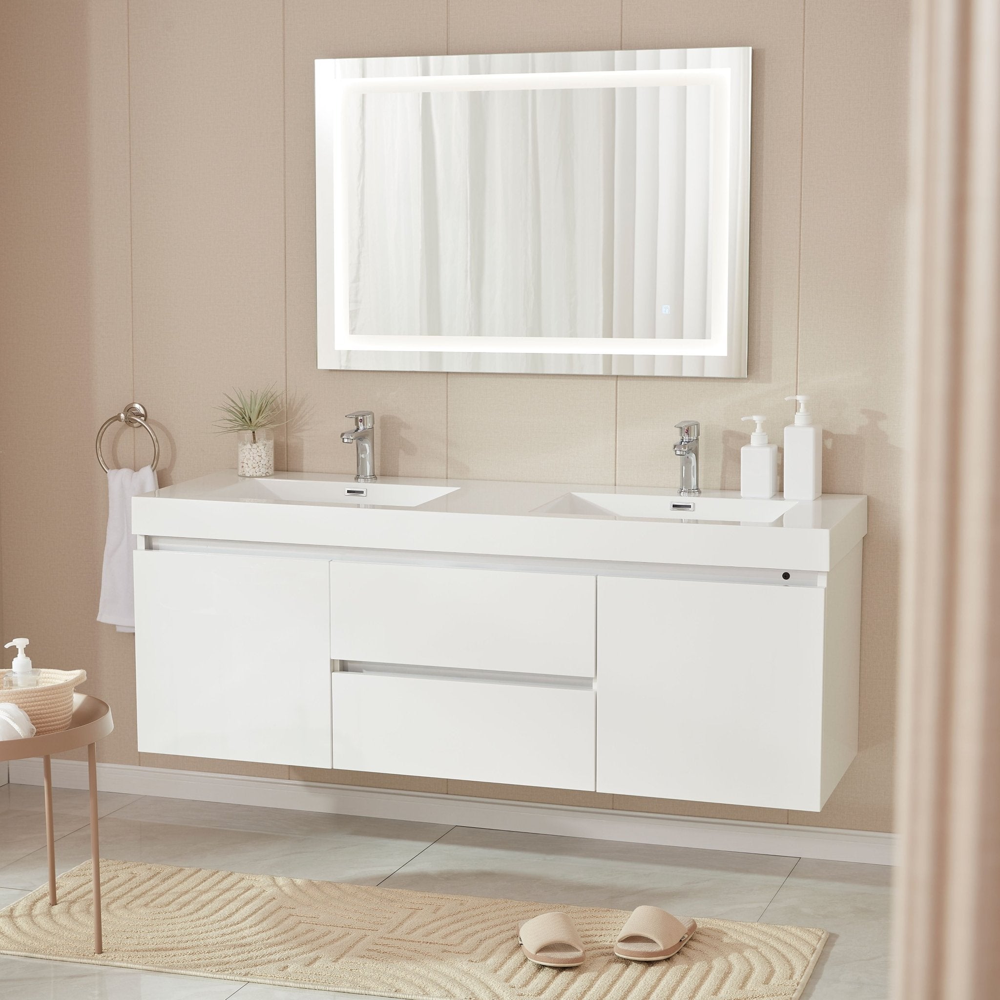 Annecy 60&quot; Double Sink Wall Mounted Bathroom Vanity Set - HomeBeyond