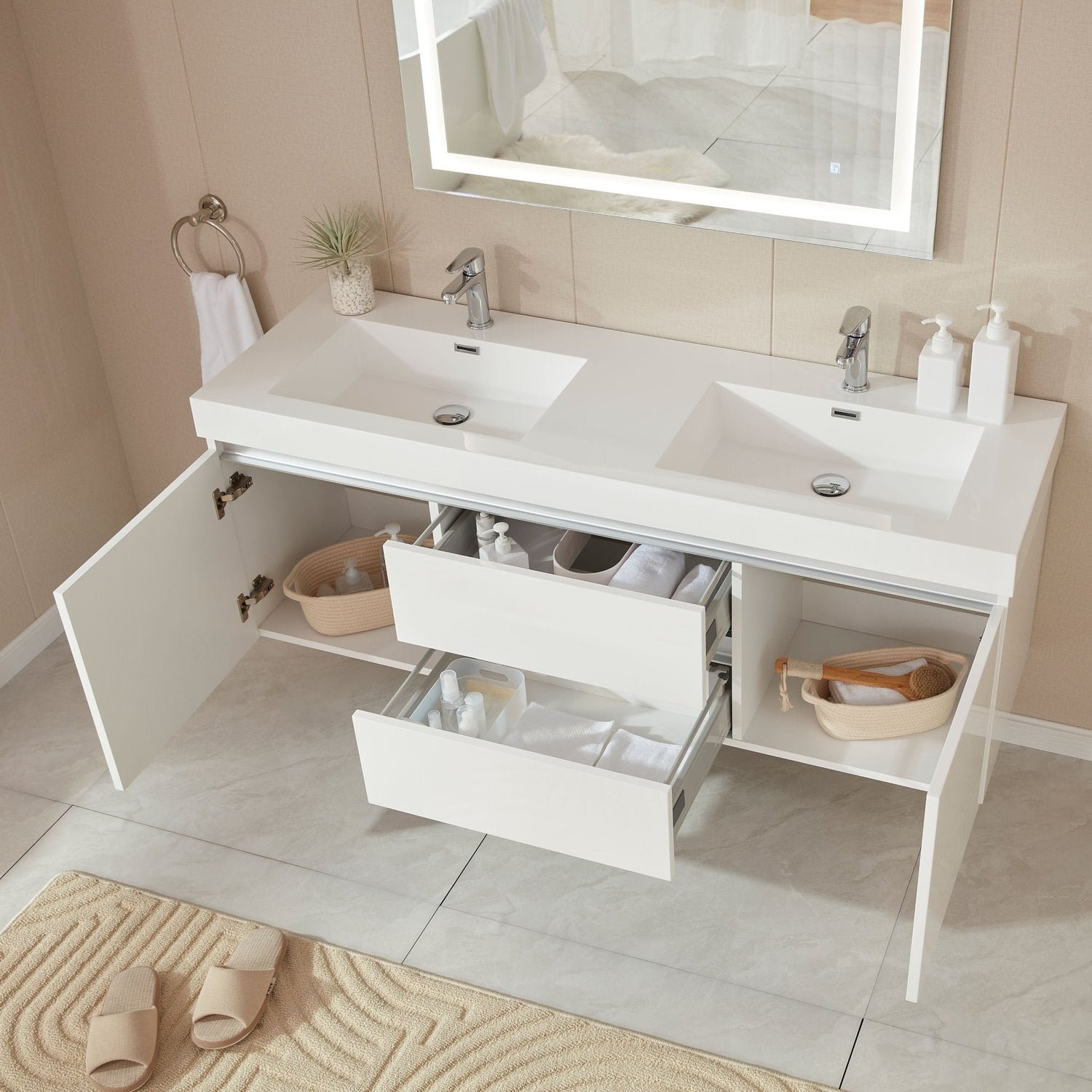 Annecy 60&quot; Double Sink Wall Mounted Bathroom Vanity Set - HomeBeyond