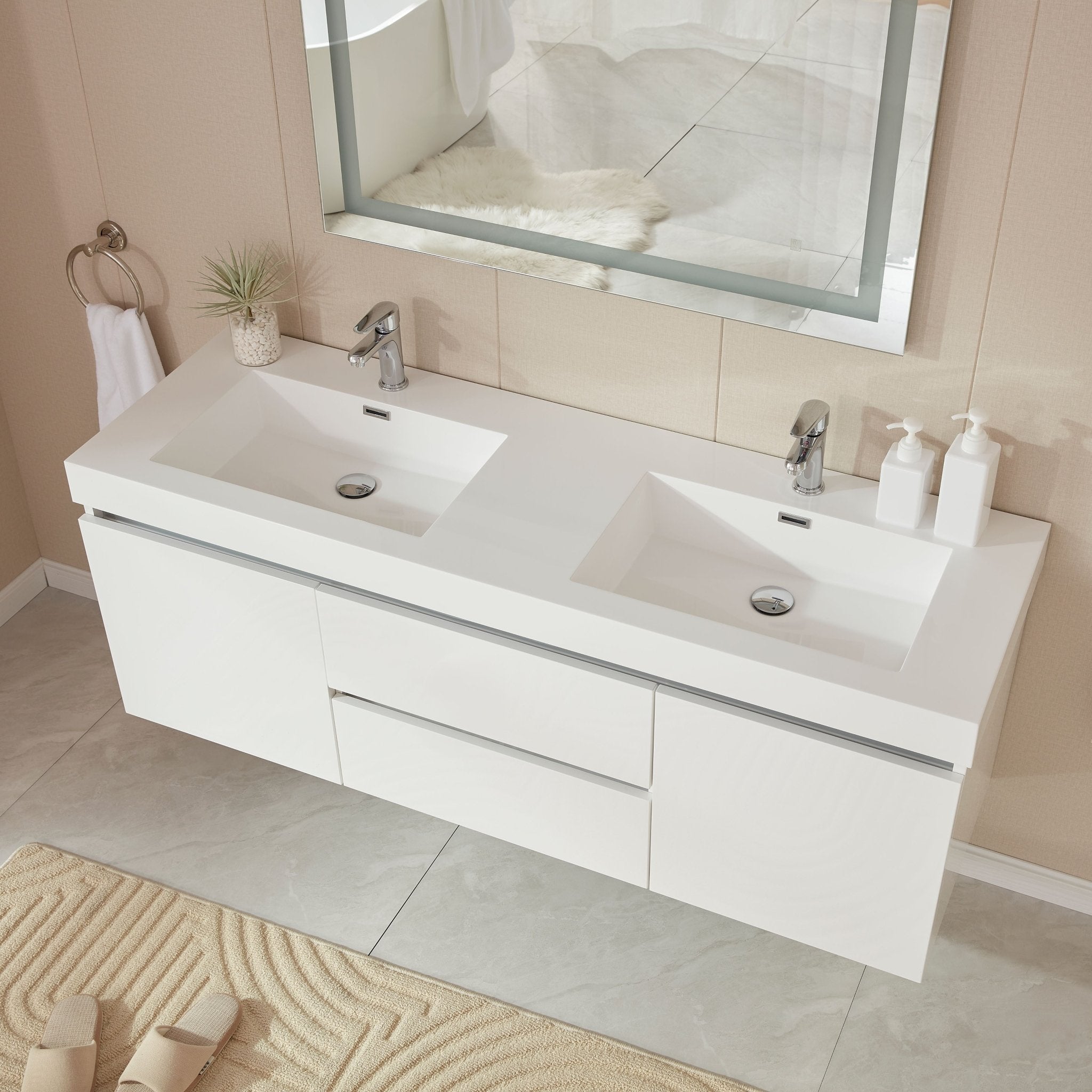 Annecy 60&quot; Double Sink Wall-Mounted Bathroom Vanity Set - HomeBeyond