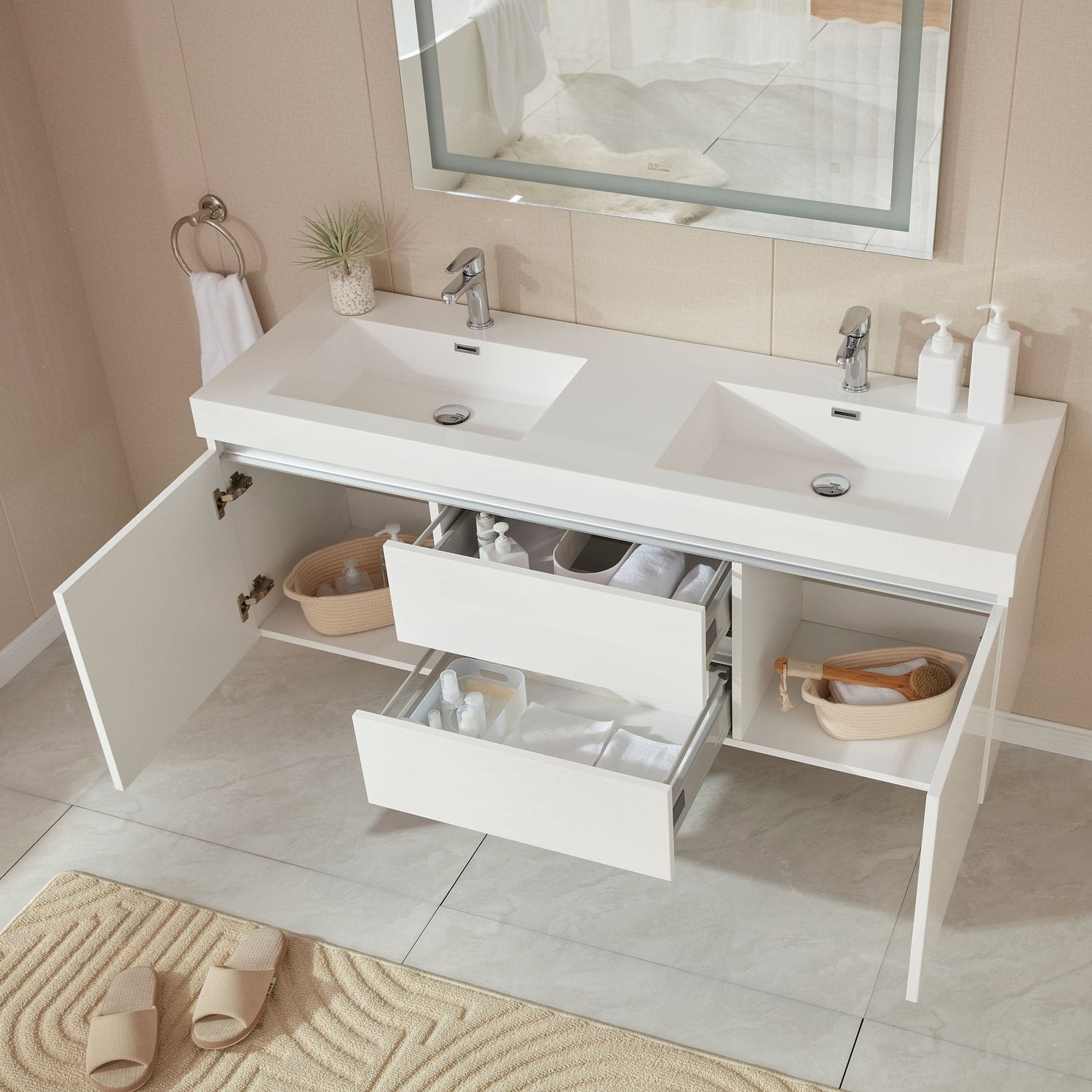 Annecy 60&quot; Double Sink Wall-Mounted Bathroom Vanity Set - HomeBeyond