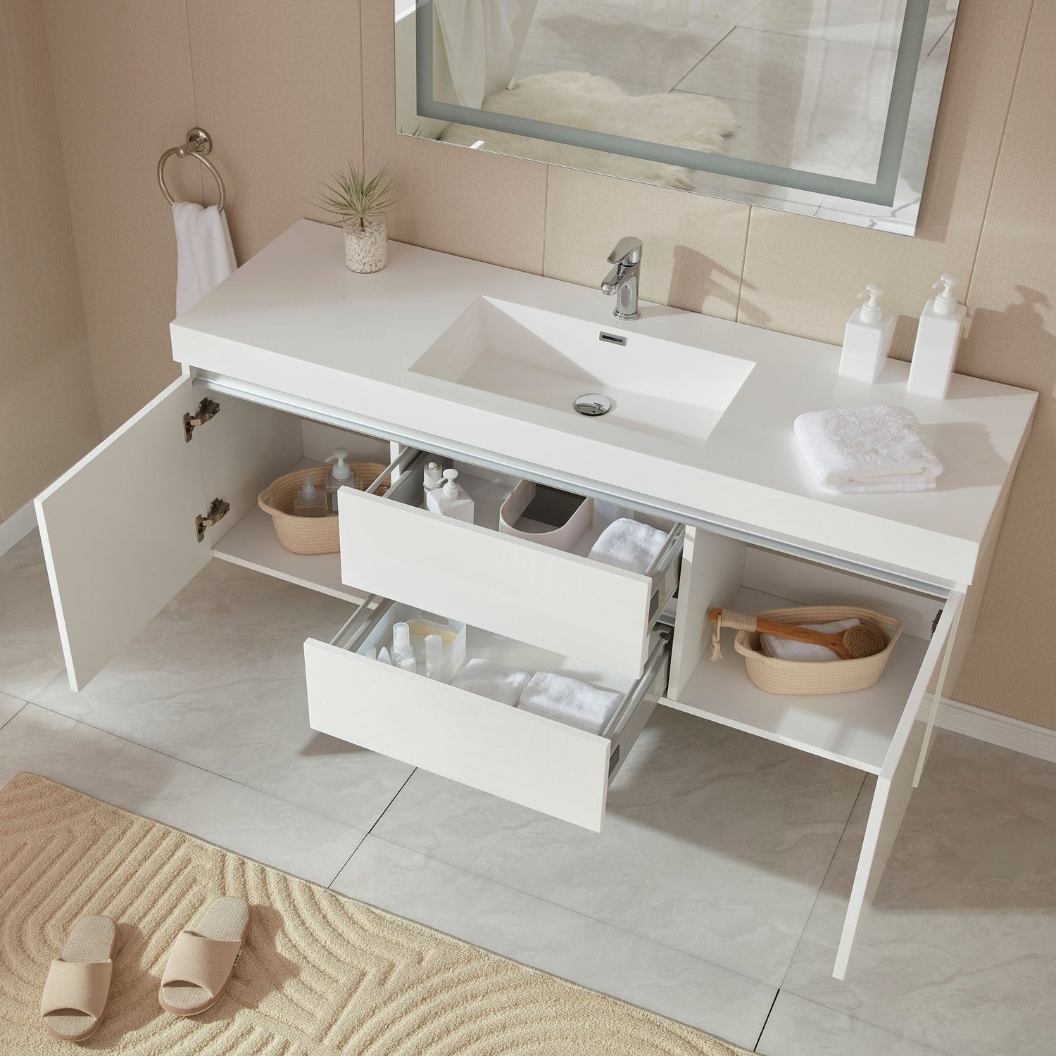 Annecy 60&quot; Single Sink Wall-Mounted Bathroom Vanity Set - HomeBeyond