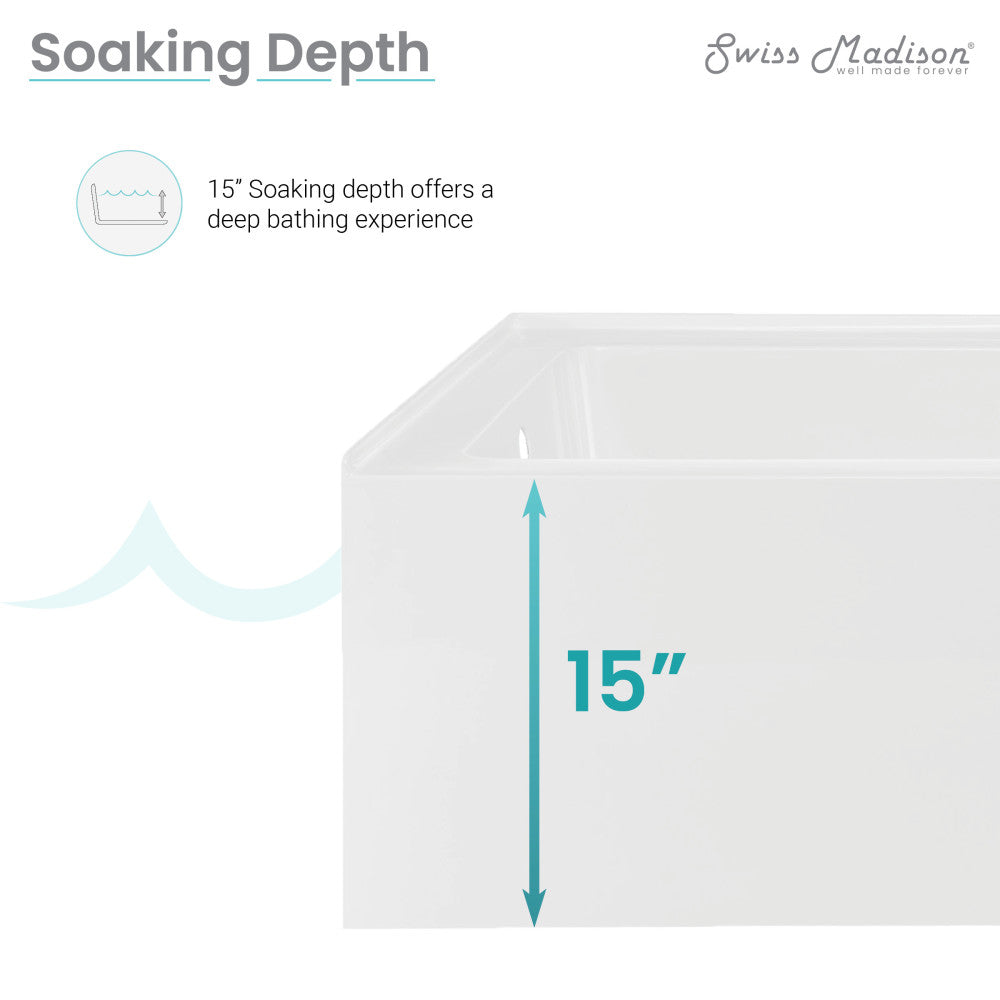 Voltaire 72&quot; x 36&quot; Left-Hand Drain Alcove Bathtub with Apron and Armrest Drain Alcove Bathtub Apron and Armrest