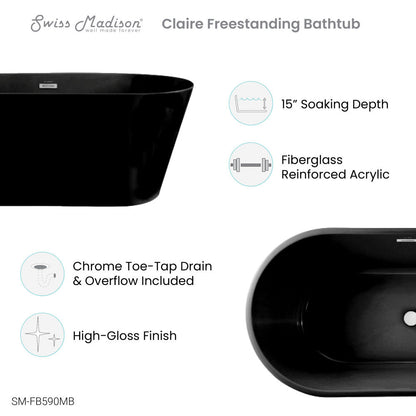 Claire 60&quot; Freestanding Bathtub in Matte Black