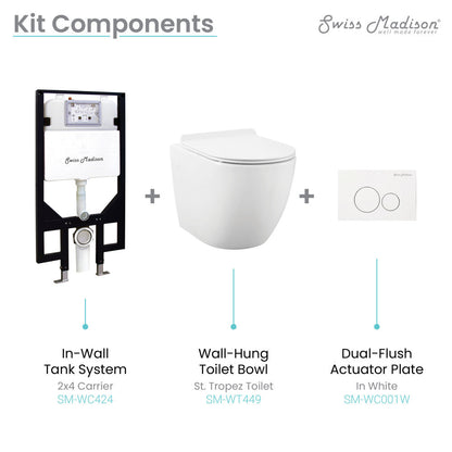 Swiss Madison Well Made Forever SM-WK449-01W - St. Tropez Wall Hung Toilet Bundle, Glossy White Glossy White Wall Hung Toilet