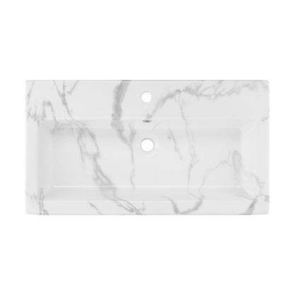 Voltaire Wide Rectangle Vessel Sink in White Marble White Marble Sink