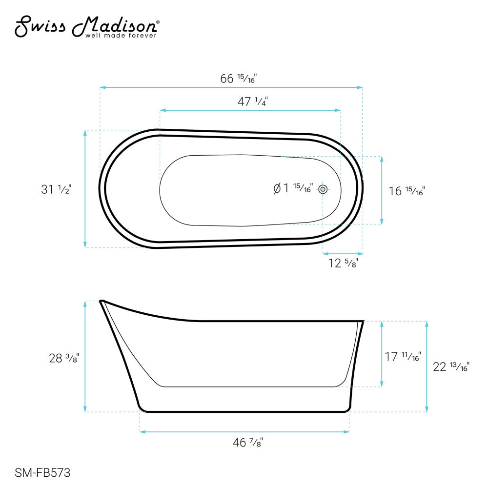 Sublime 67&quot; Single Slipper Freestanding Bathtub