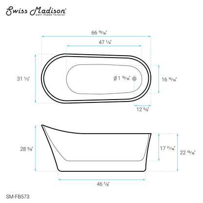 Sublime 67&quot; Single Slipper Freestanding Bathtub