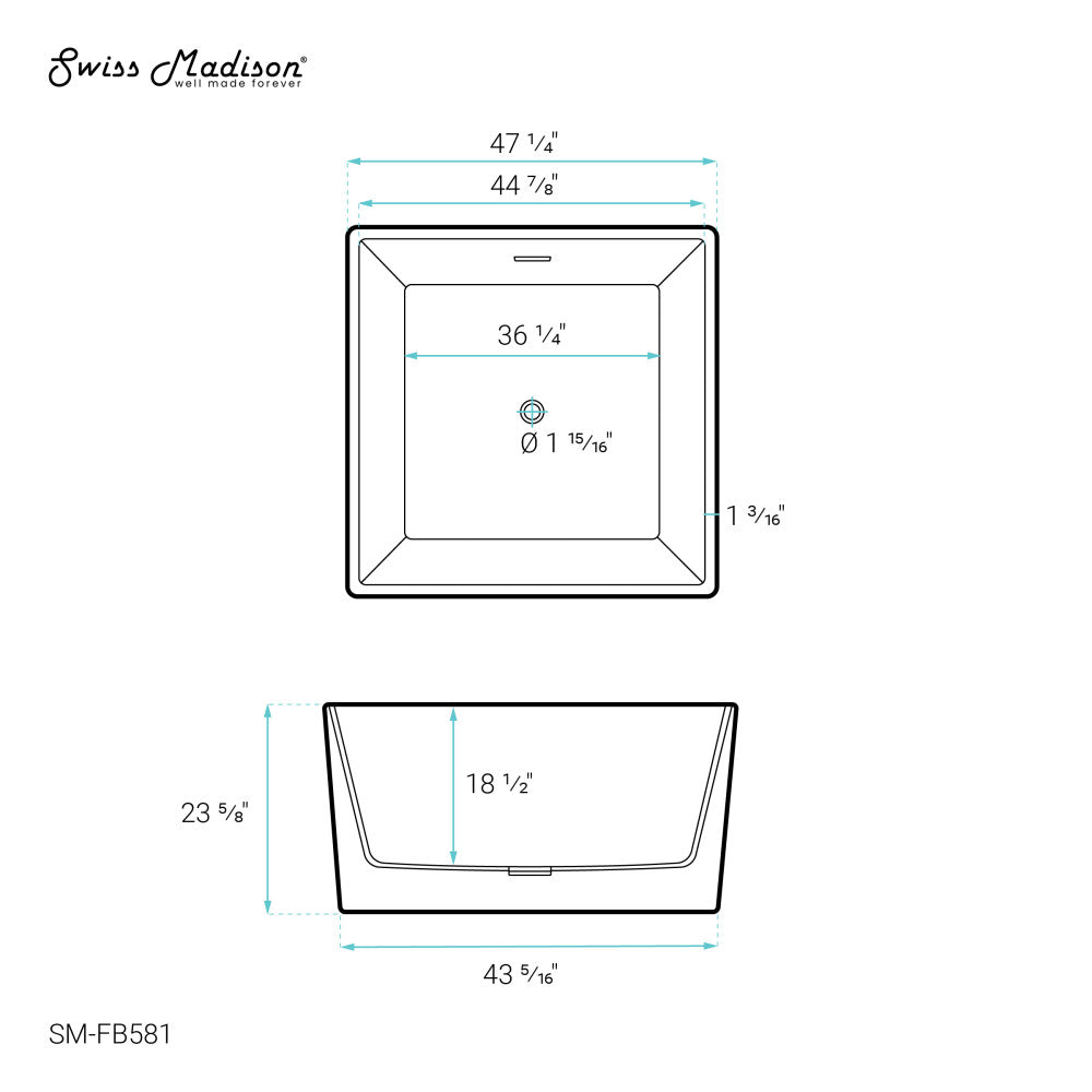 Voltaire 47&quot; Square Freestanding Bathtub