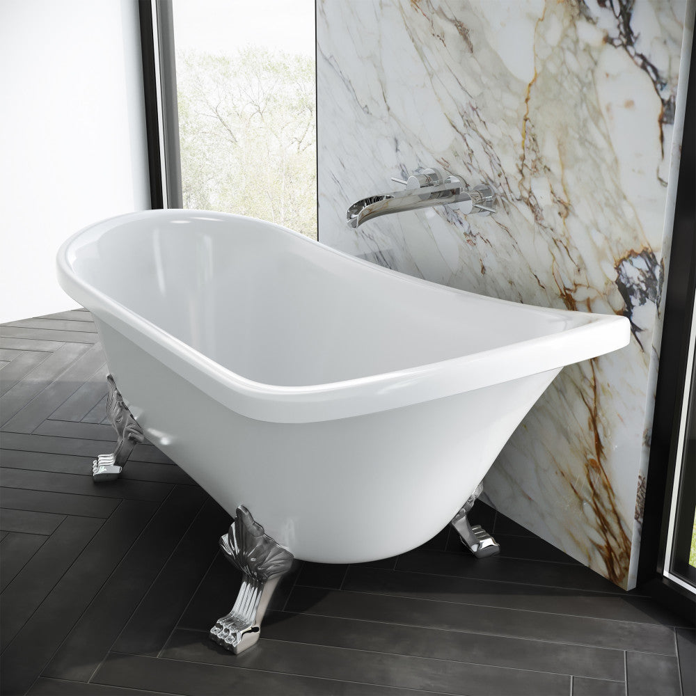 Cache Single Slipper, Clawfoot Soaking Acrylic Bathtub, Chrome Clawfoot Clawfoot Soaking Acrylic Freestanding Bathtub