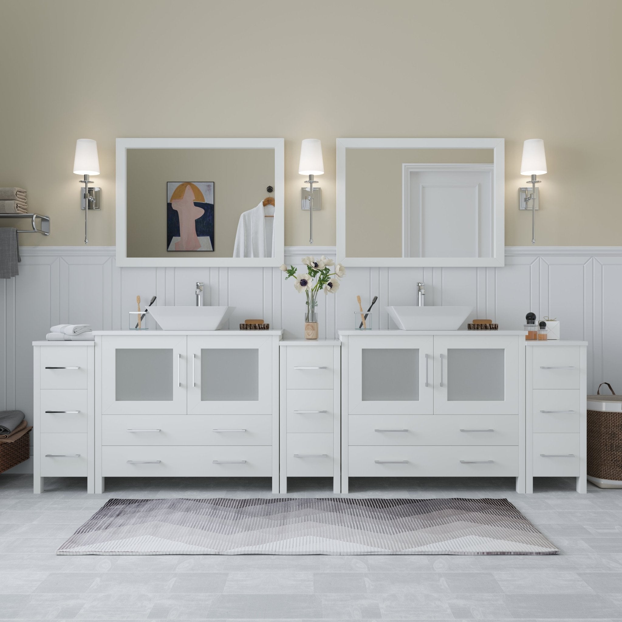 Ravenna 108&quot; Double Sink Bathroom Vanity Combo Set - HomeBeyond