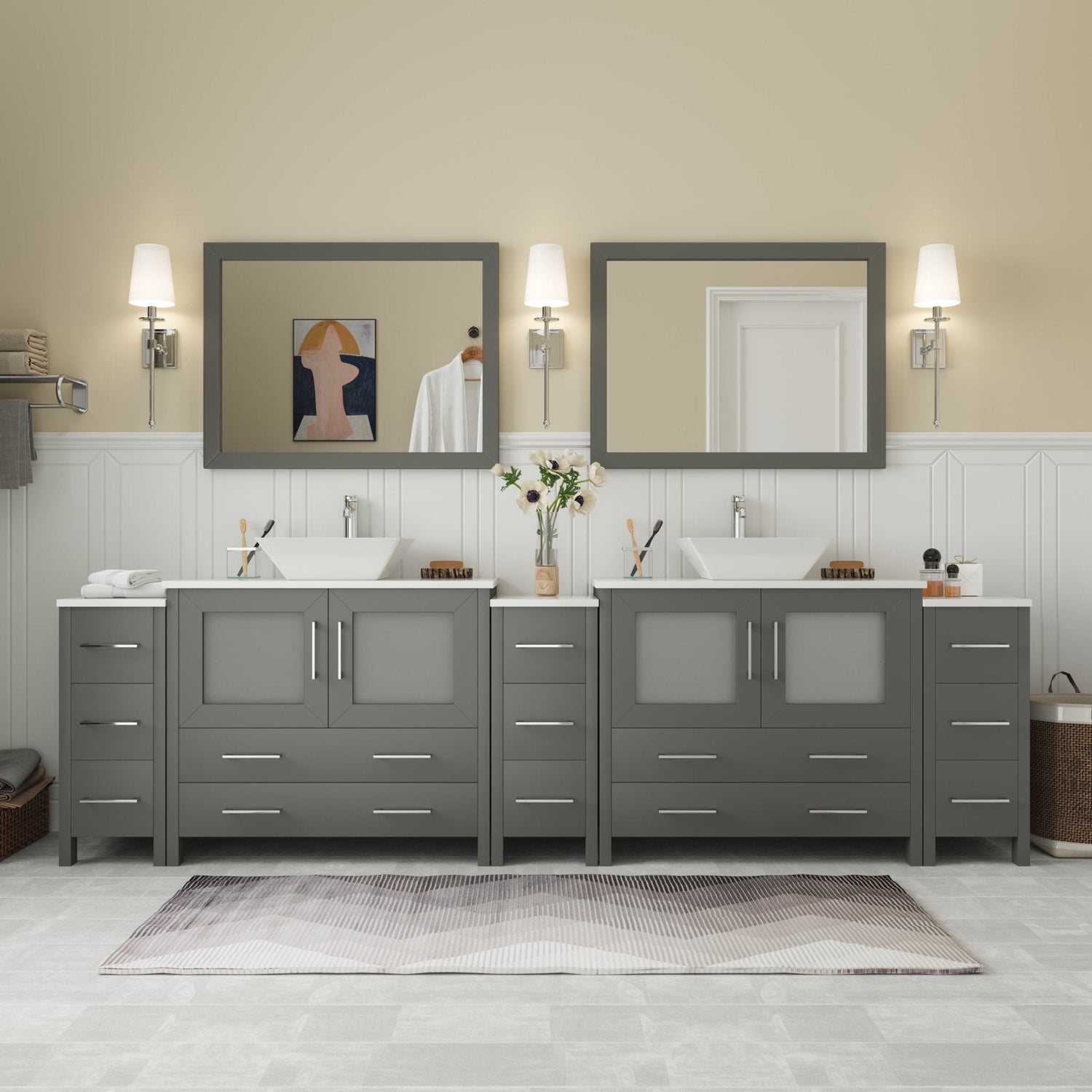 Ravenna 108&quot; Double Sink Bathroom Vanity Combo Set - HomeBeyond