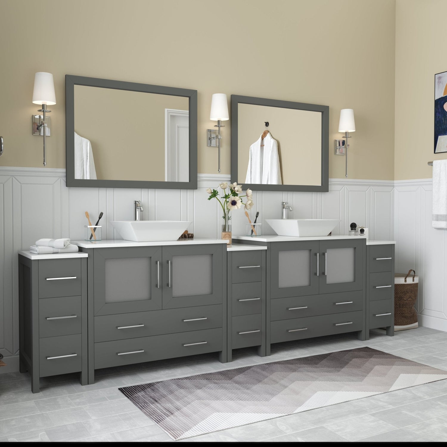 Ravenna 108&quot; Double Sink Bathroom Vanity Combo Set - HomeBeyond