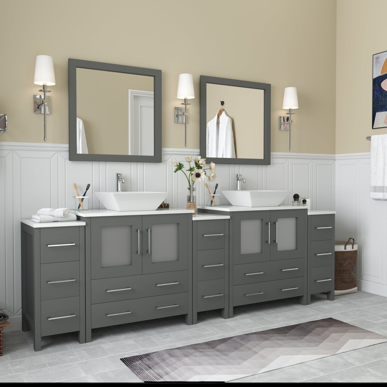 Ravenna 96&quot; Double Sink Bathroom Vanity Combo Set - HomeBeyond