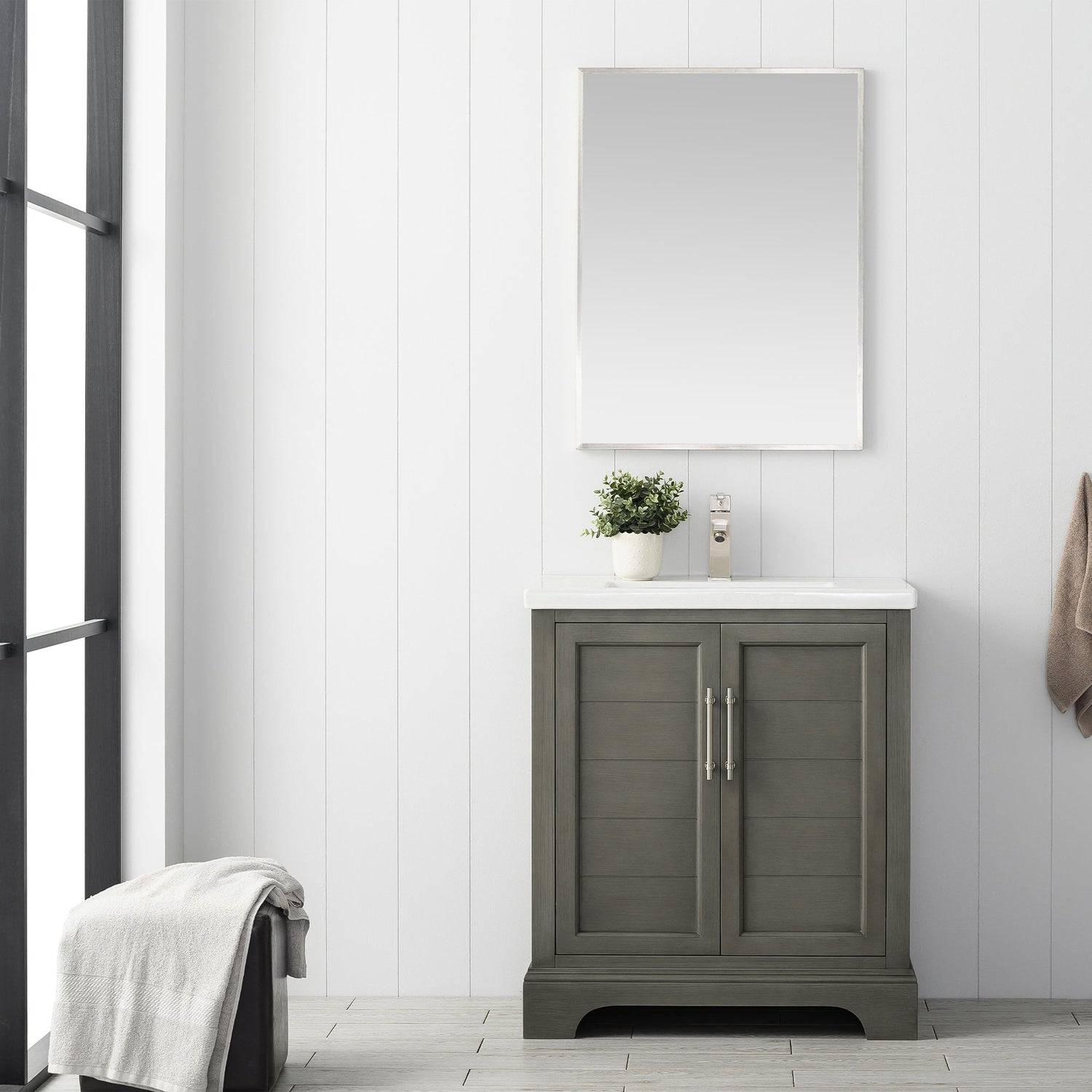 Vannes 30&quot; Single Sink Bathroom Vanity in Silver Grey / White / Vintage Green - HomeBeyond