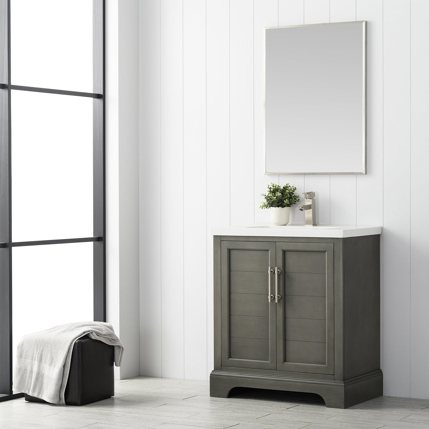 Vannes 30&quot; Single Sink Bathroom Vanity in Silver Grey / White / Vintage Green - HomeBeyond