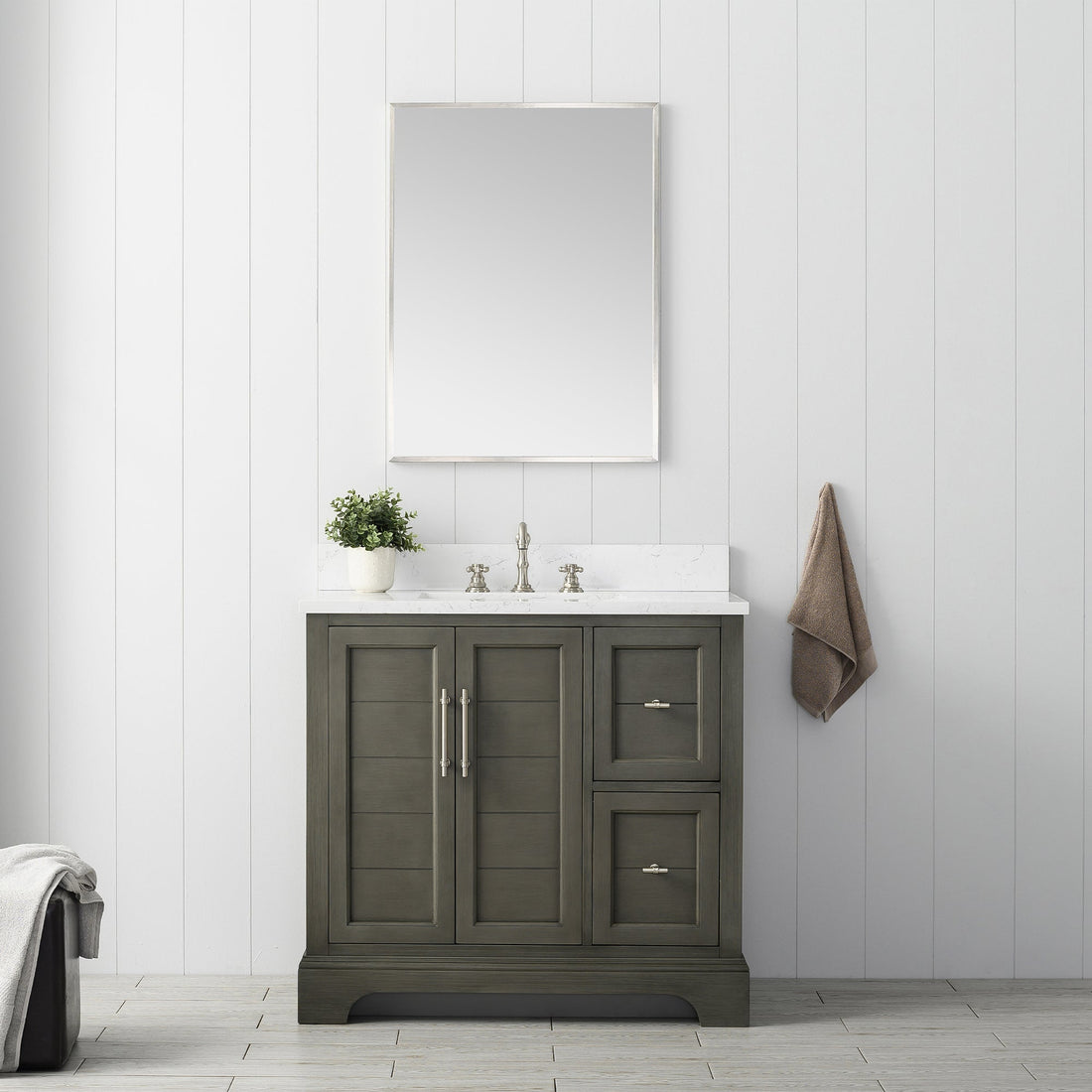 Vannes 36&quot; Single Sink Bathroom Vanity in Silver Grey / White / Vintage Green - HomeBeyond