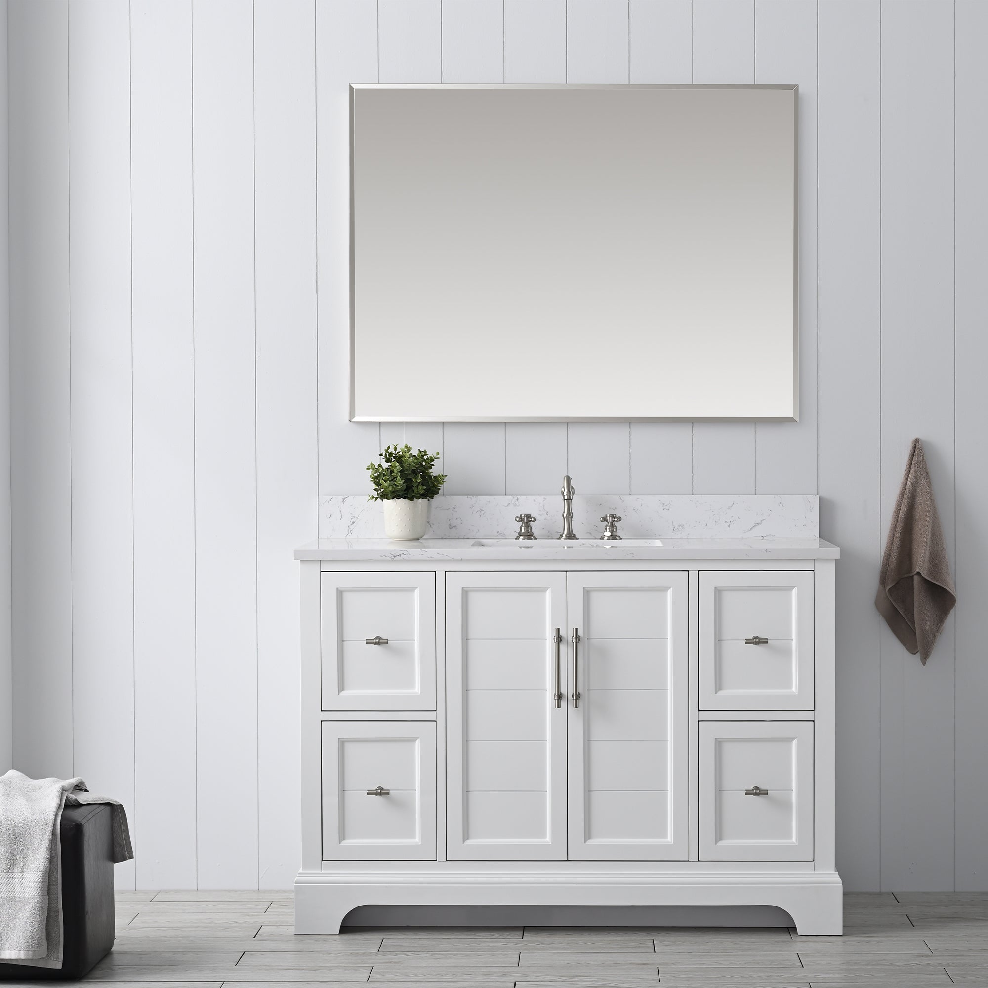 Vannes 48&quot; Single Sink Bathroom Vanity in Silver Grey / White / Vintage Green - HomeBeyond