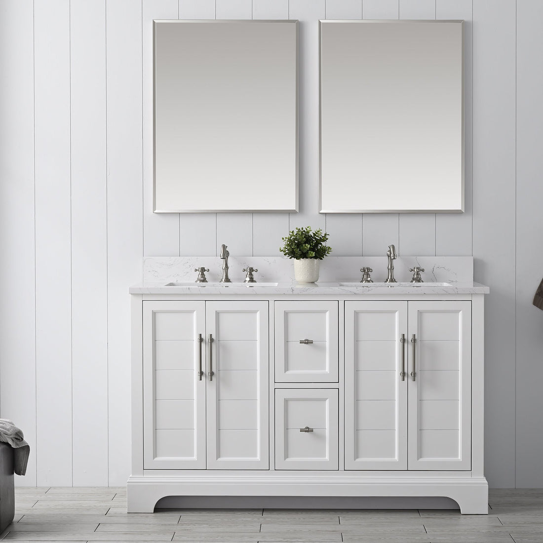 Vannes 54" Double Sink Bathroom Vanity in Silver Grey / White / Vintage Green - HomeBeyond