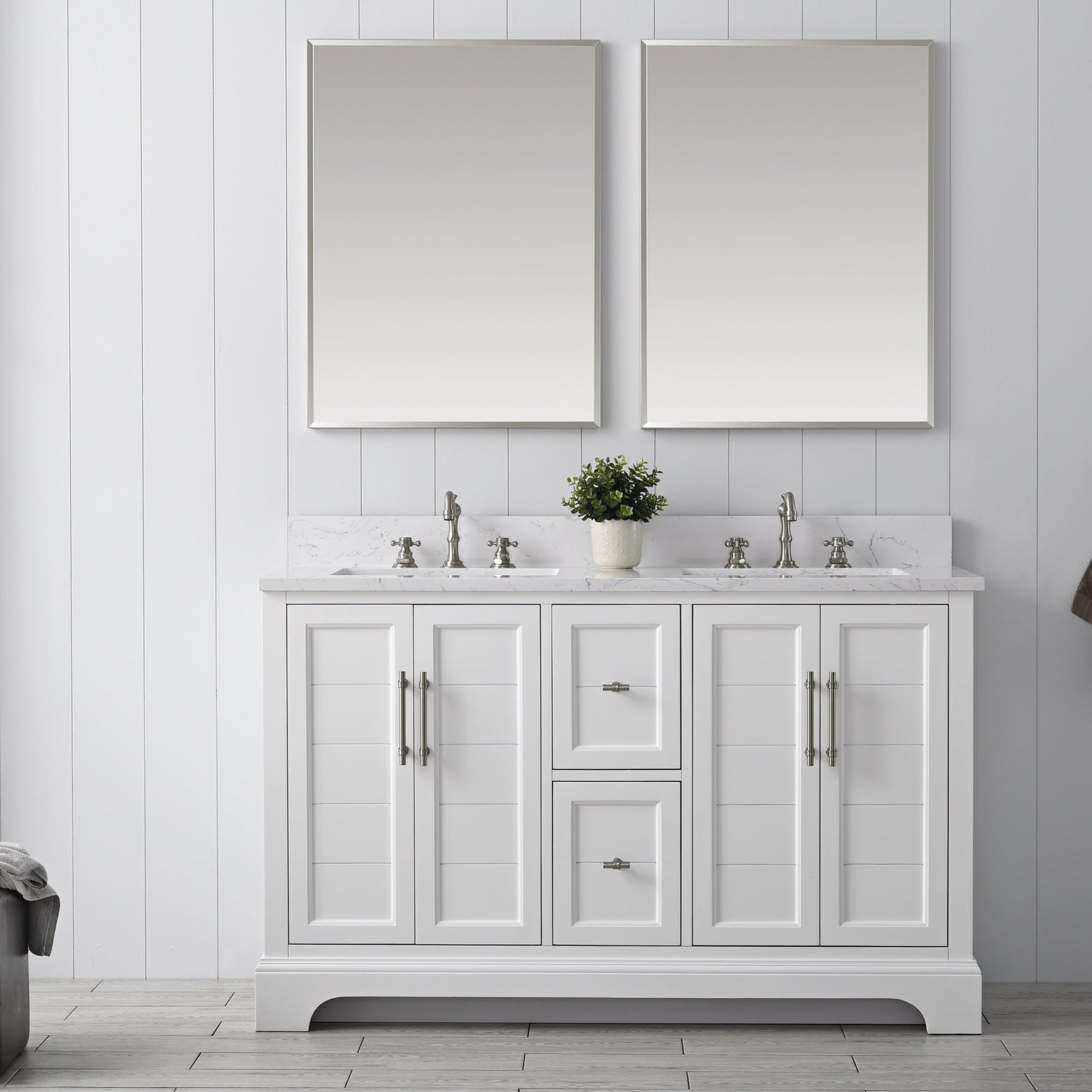 Vannes 54&quot; Double Sink Bathroom Vanity in Silver Grey / White / Vintage Green - HomeBeyond