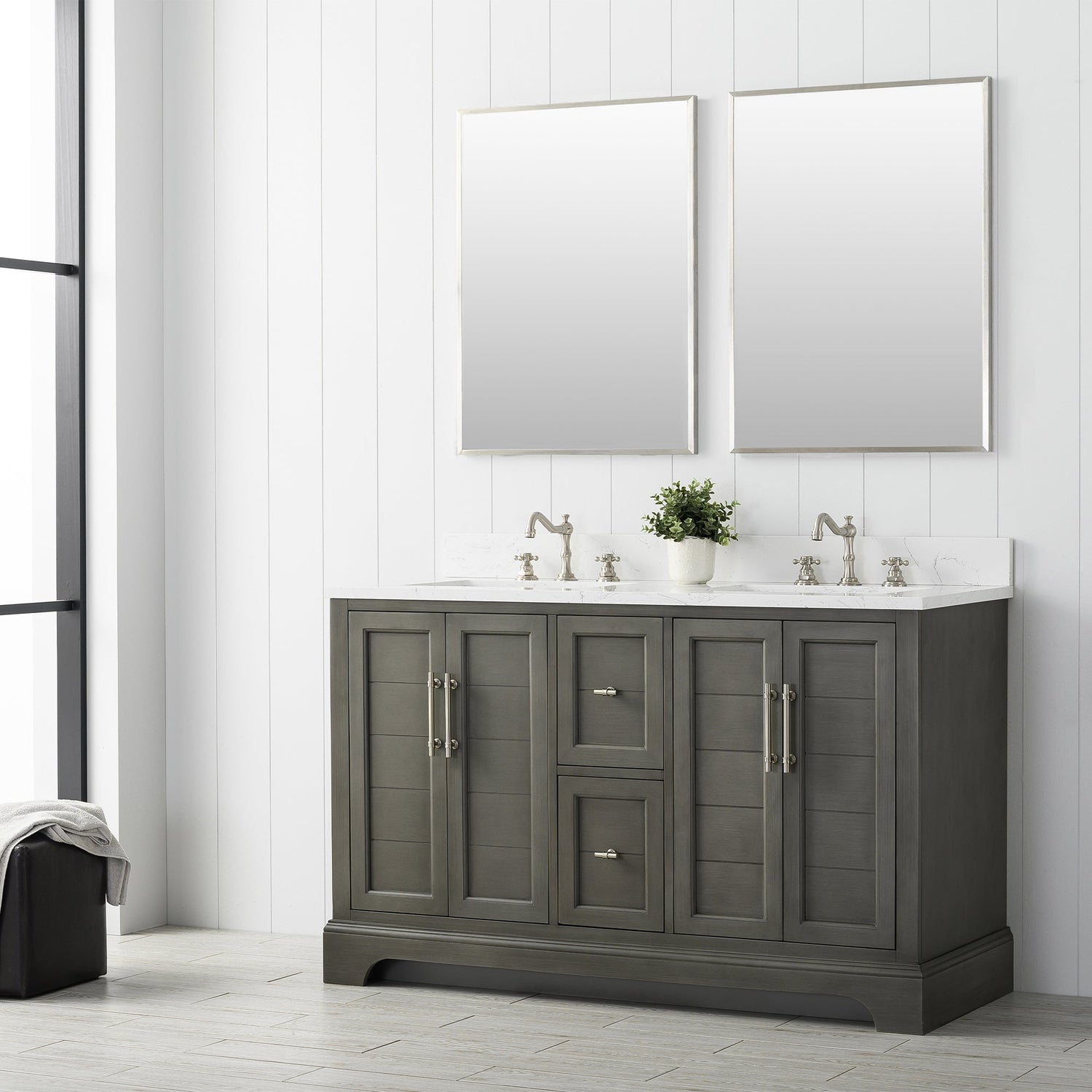 Vannes 54&quot; Double Sink Bathroom Vanity in Silver Grey / White / Vintage Green - HomeBeyond