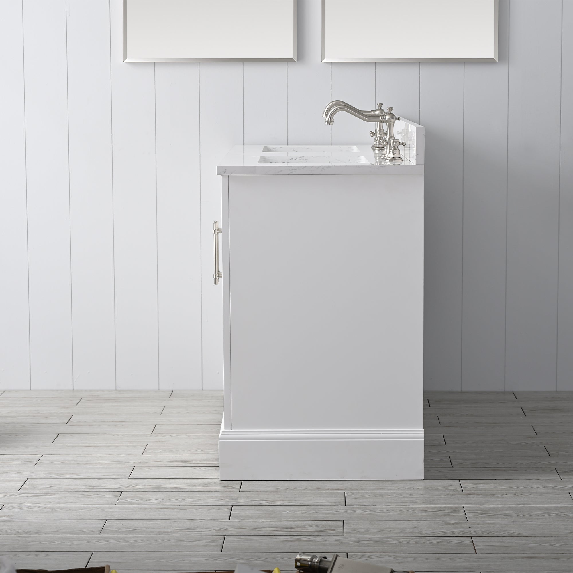 Vannes 54&quot; Double Sink Bathroom Vanity in Silver Grey / White / Vintage Green - HomeBeyond