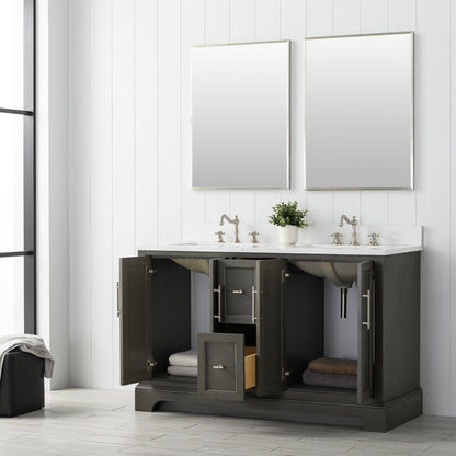 Vannes 54&quot; Double Sink Bathroom Vanity in Silver Grey / White / Vintage Green - HomeBeyond