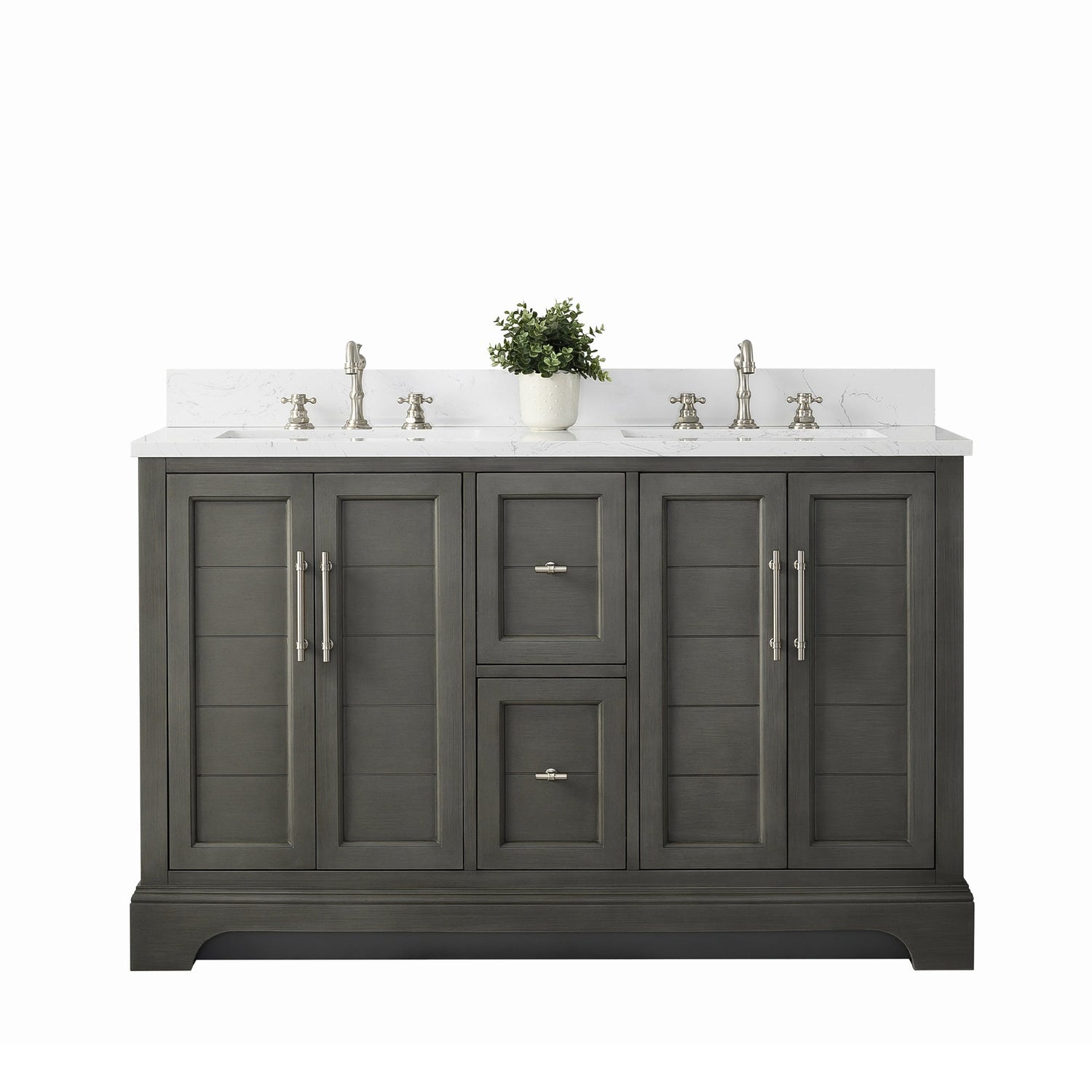 Vannes 54&quot; Double Sink Bathroom Vanity in Silver Grey / White / Vintage Green - HomeBeyond