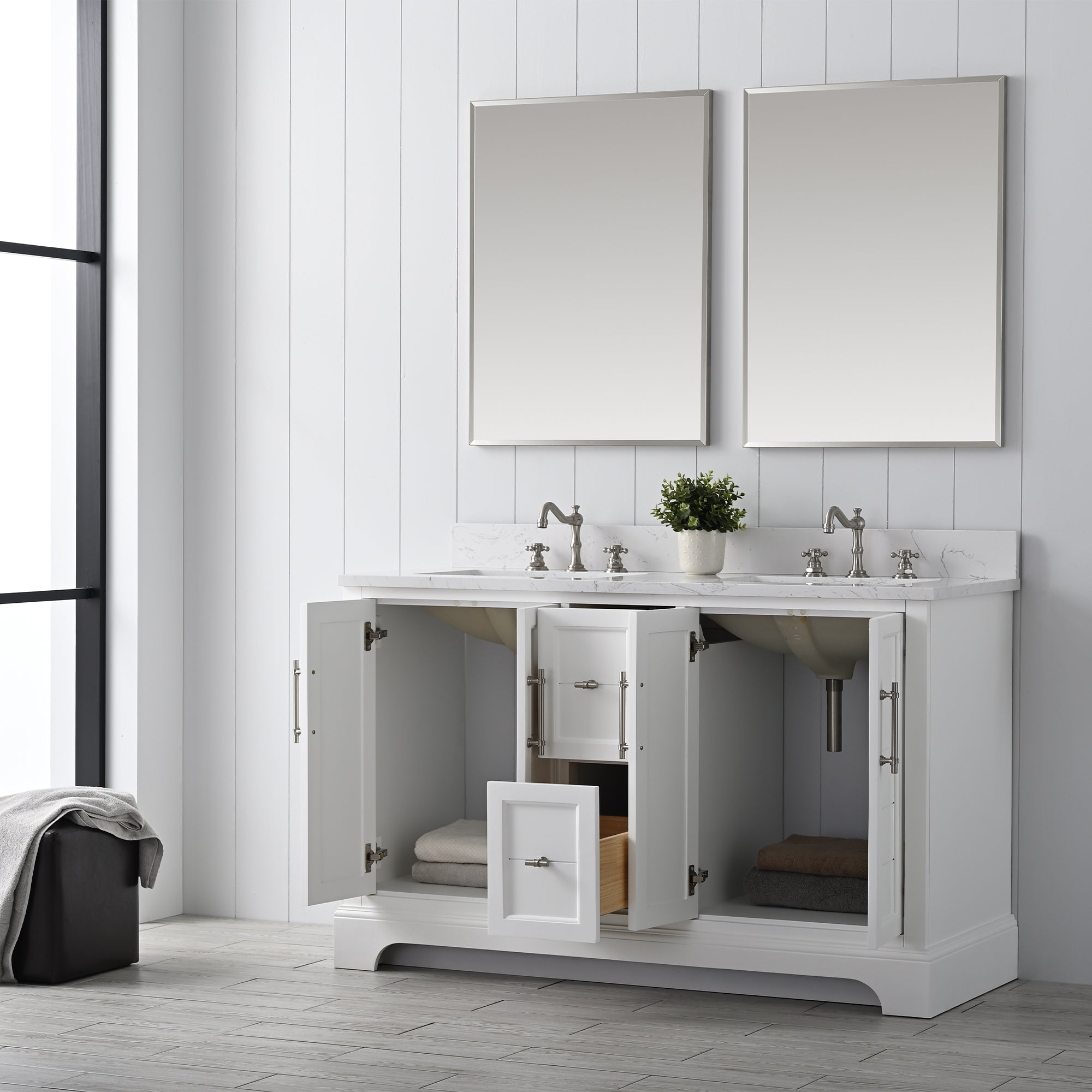 Vannes 54&quot; Double Sink Bathroom Vanity in Silver Grey / White / Vintage Green - HomeBeyond