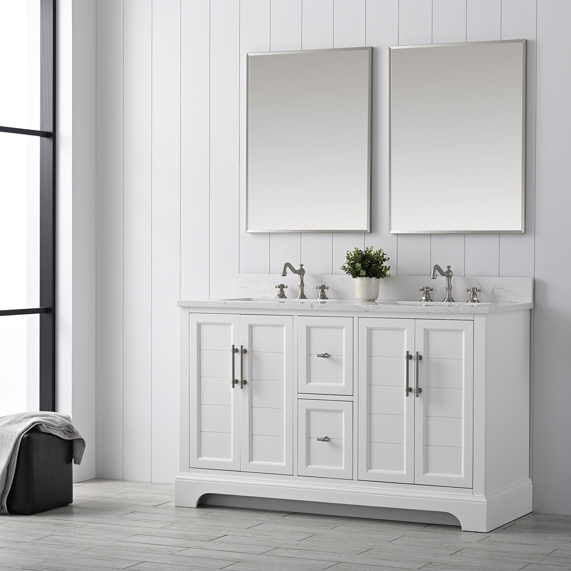 Vannes 54&quot; Double Sink Bathroom Vanity in Silver Grey / White / Vintage Green - HomeBeyond