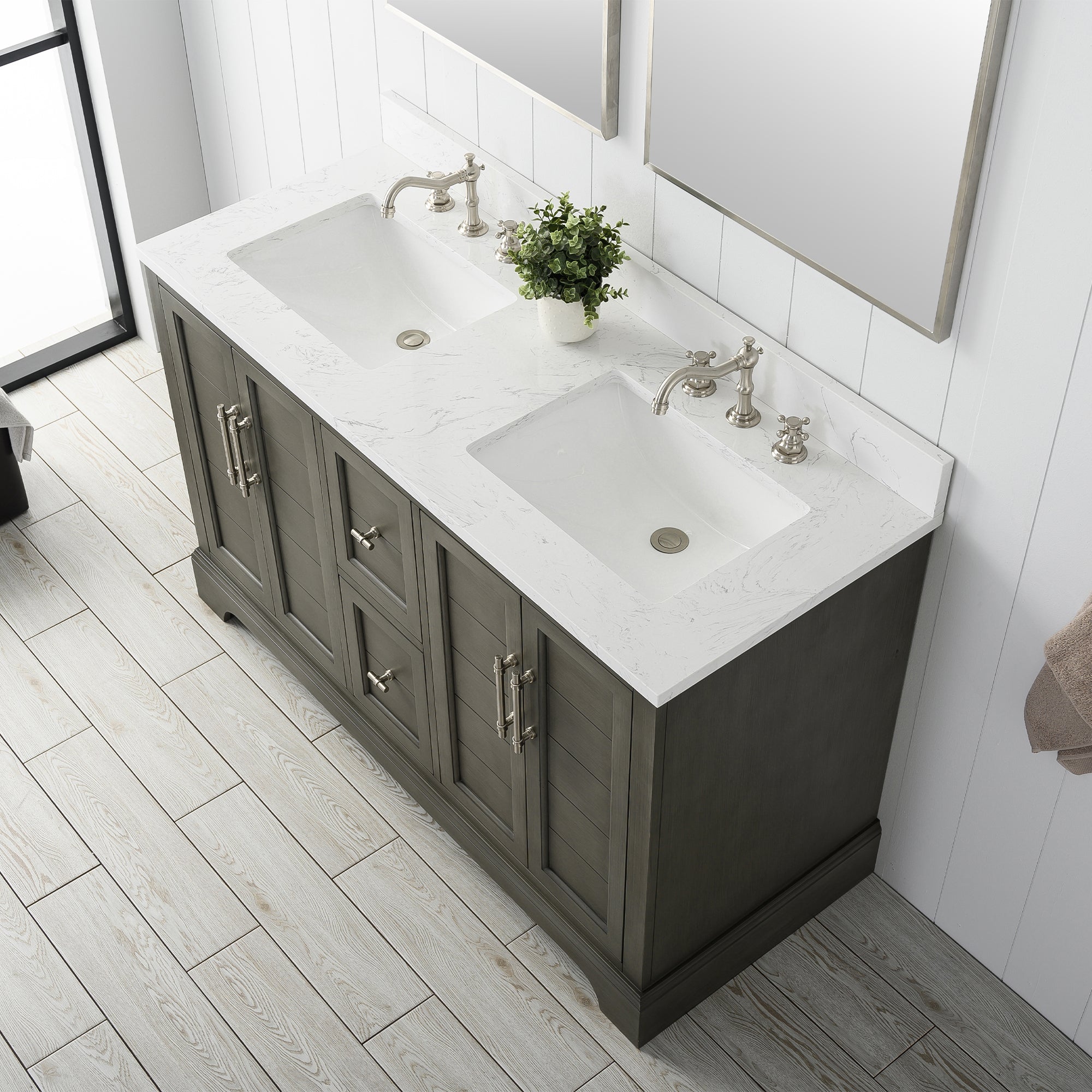 Vannes 54&quot; Double Sink Bathroom Vanity in Silver Grey / White / Vintage Green - HomeBeyond