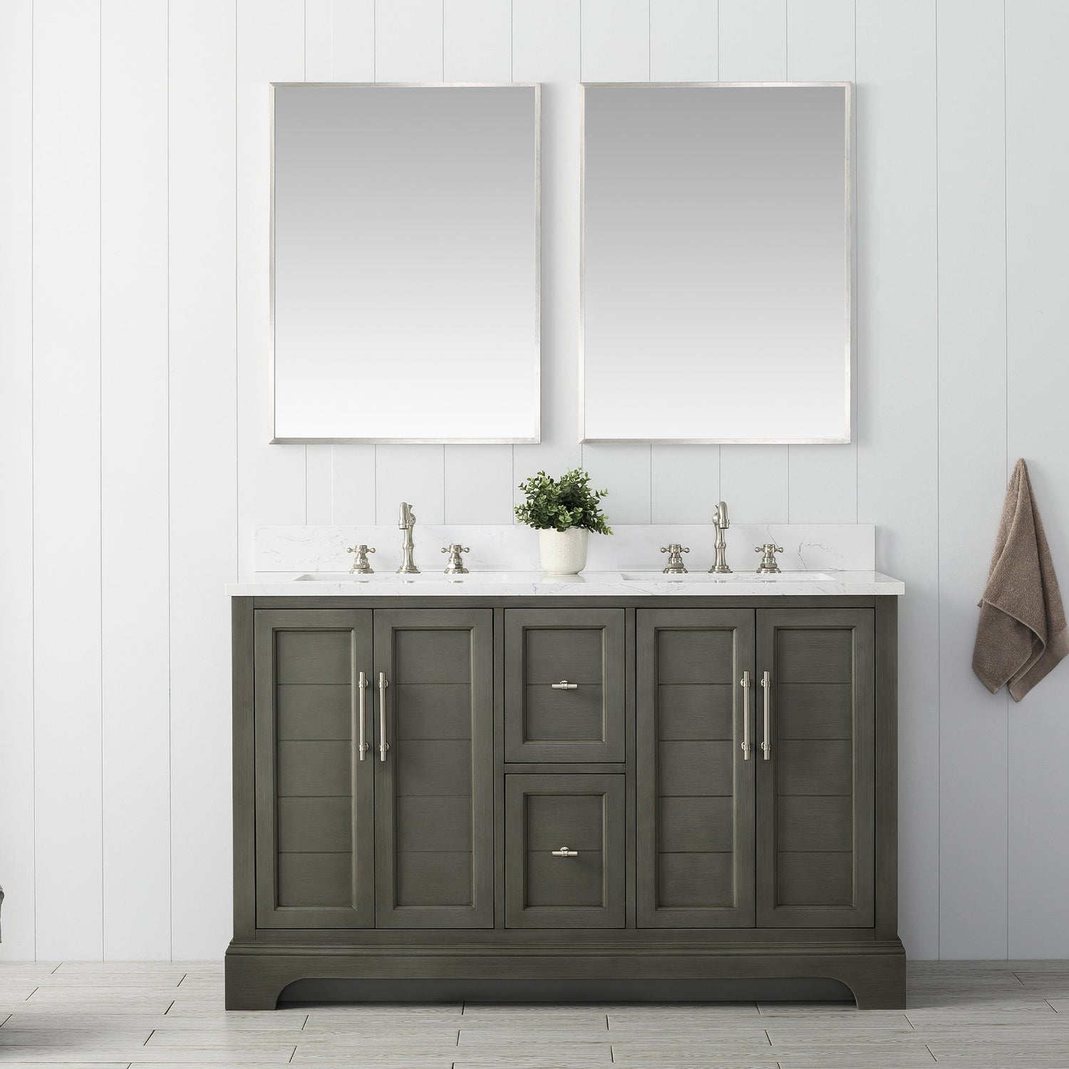 Vannes 54&quot; Double Sink Bathroom Vanity in Silver Grey / White / Vintage Green - HomeBeyond