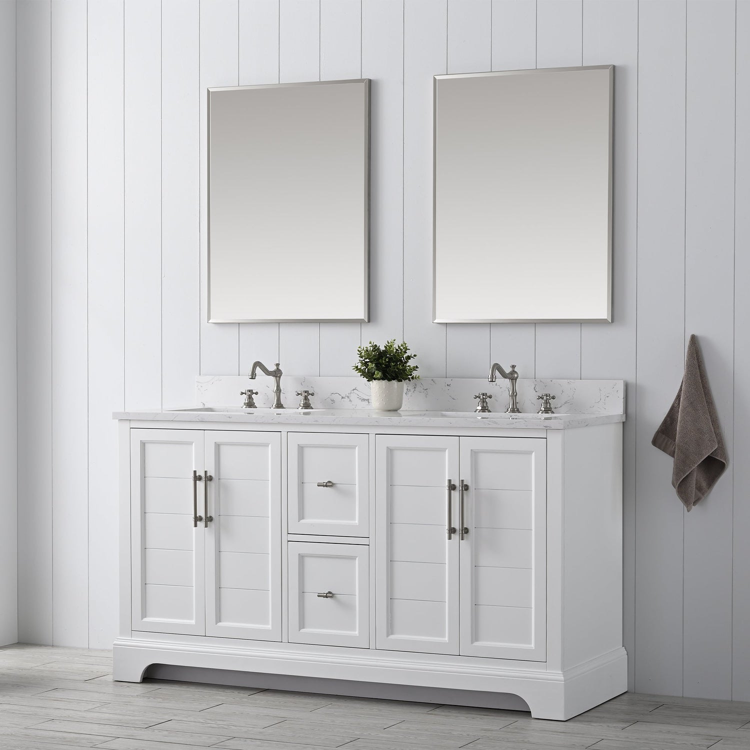 Vannes 60&quot; Double Sink Bathroom Vanity in Silver Grey / White / Vintage Green - HomeBeyond