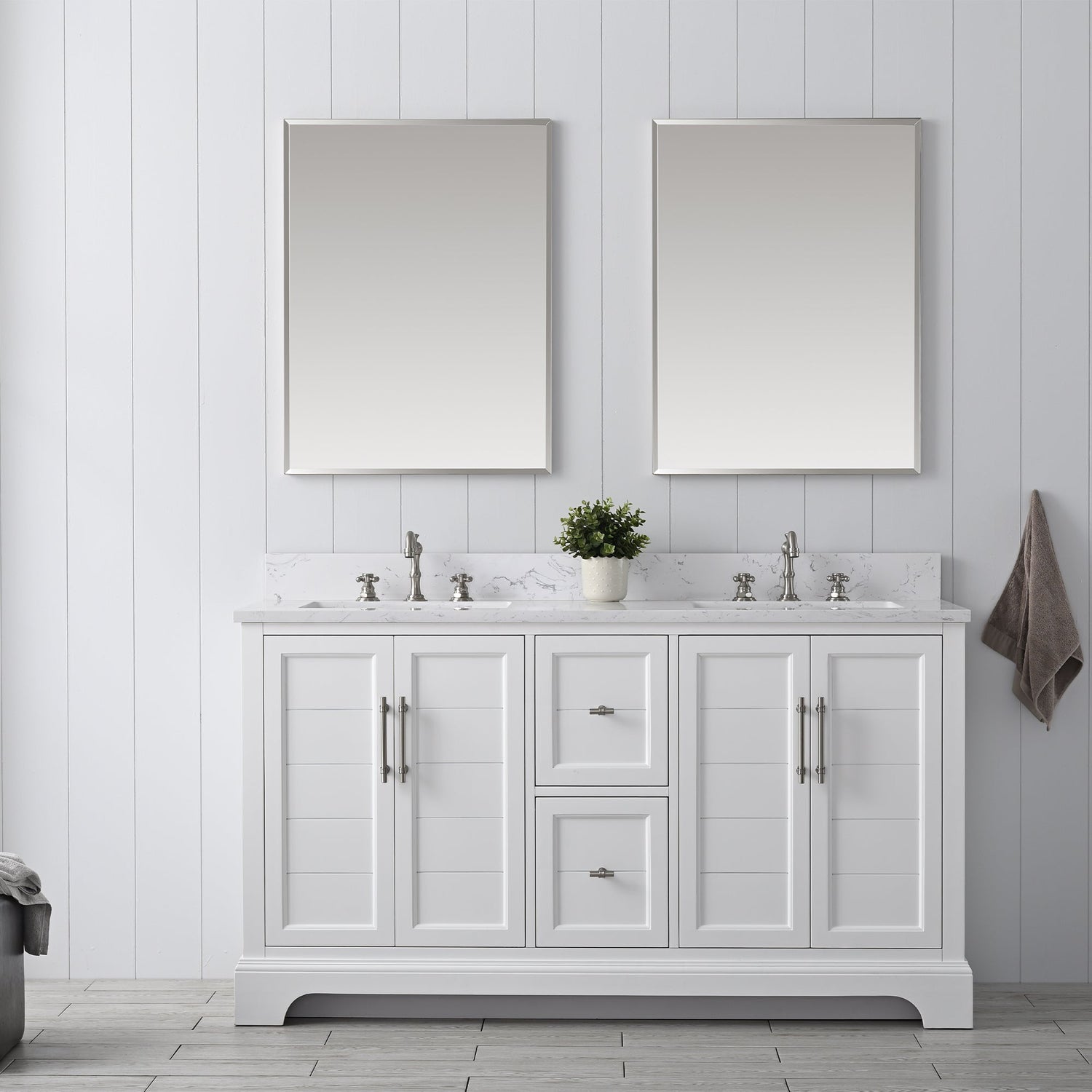 Vannes 60&quot; Double Sink Bathroom Vanity in Silver Grey / White / Vintage Green - HomeBeyond