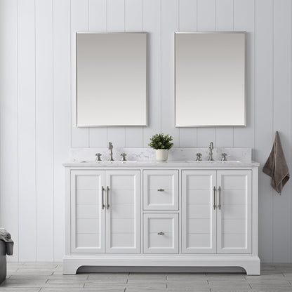 Vannes 60&quot; Double Sink Bathroom Vanity in Silver Grey / White / Vintage Green - HomeBeyond