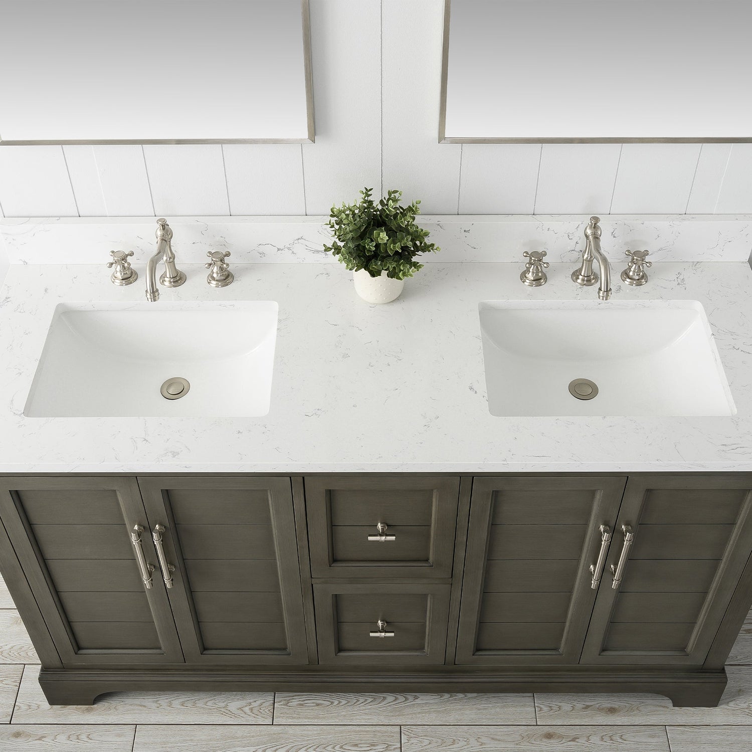 Vannes 60&quot; Double Sink Bathroom Vanity in Silver Grey / White / Vintage Green - HomeBeyond