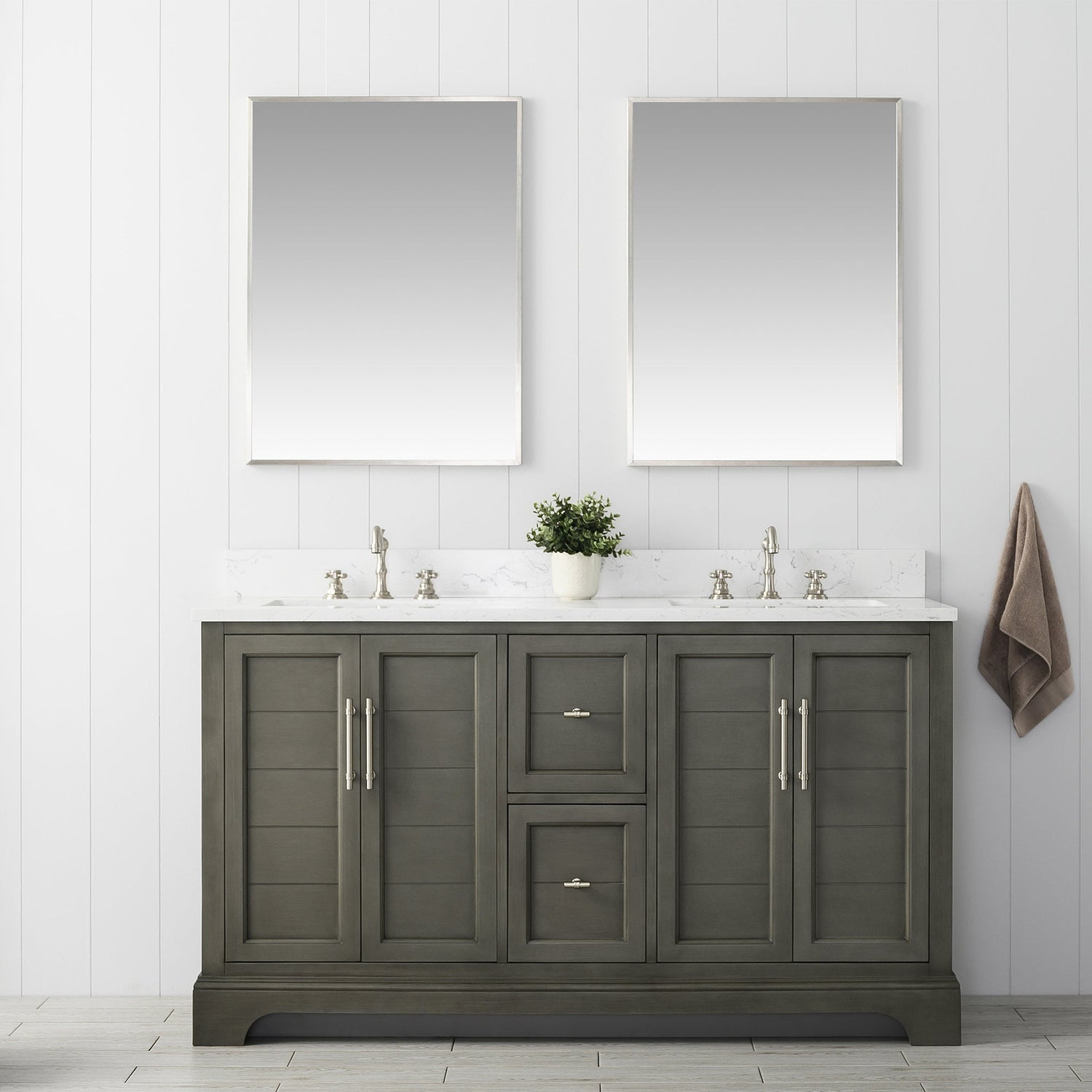 Vannes 60&quot; Double Sink Bathroom Vanity in Silver Grey / White / Vintage Green - HomeBeyond