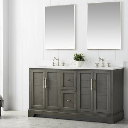 Vannes 60&quot; Double Sink Bathroom Vanity in Silver Grey / White / Vintage Green - HomeBeyond