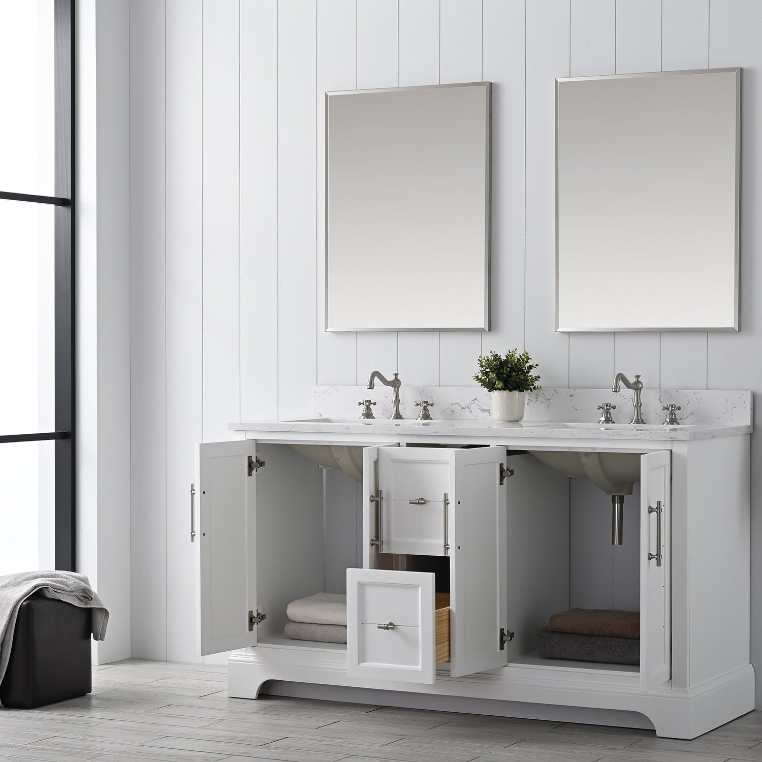 Vannes 60&quot; Double Sink Bathroom Vanity in Silver Grey / White / Vintage Green - HomeBeyond