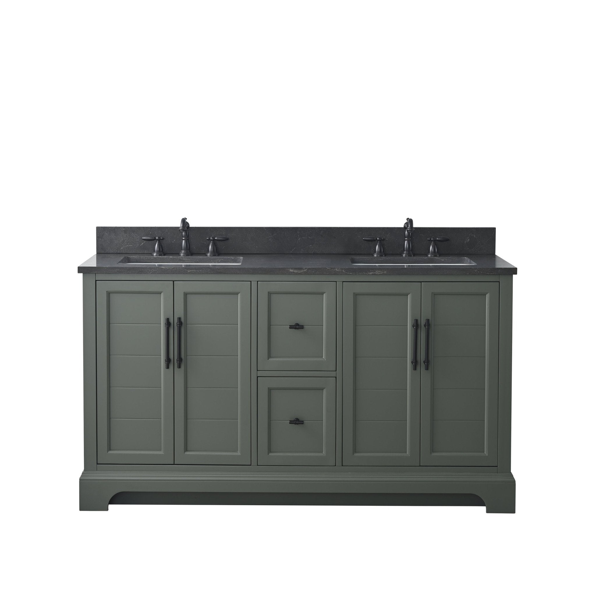 Vannes 60&quot; Double Sink Bathroom Vanity in Silver Grey / White / Vintage Green - HomeBeyond