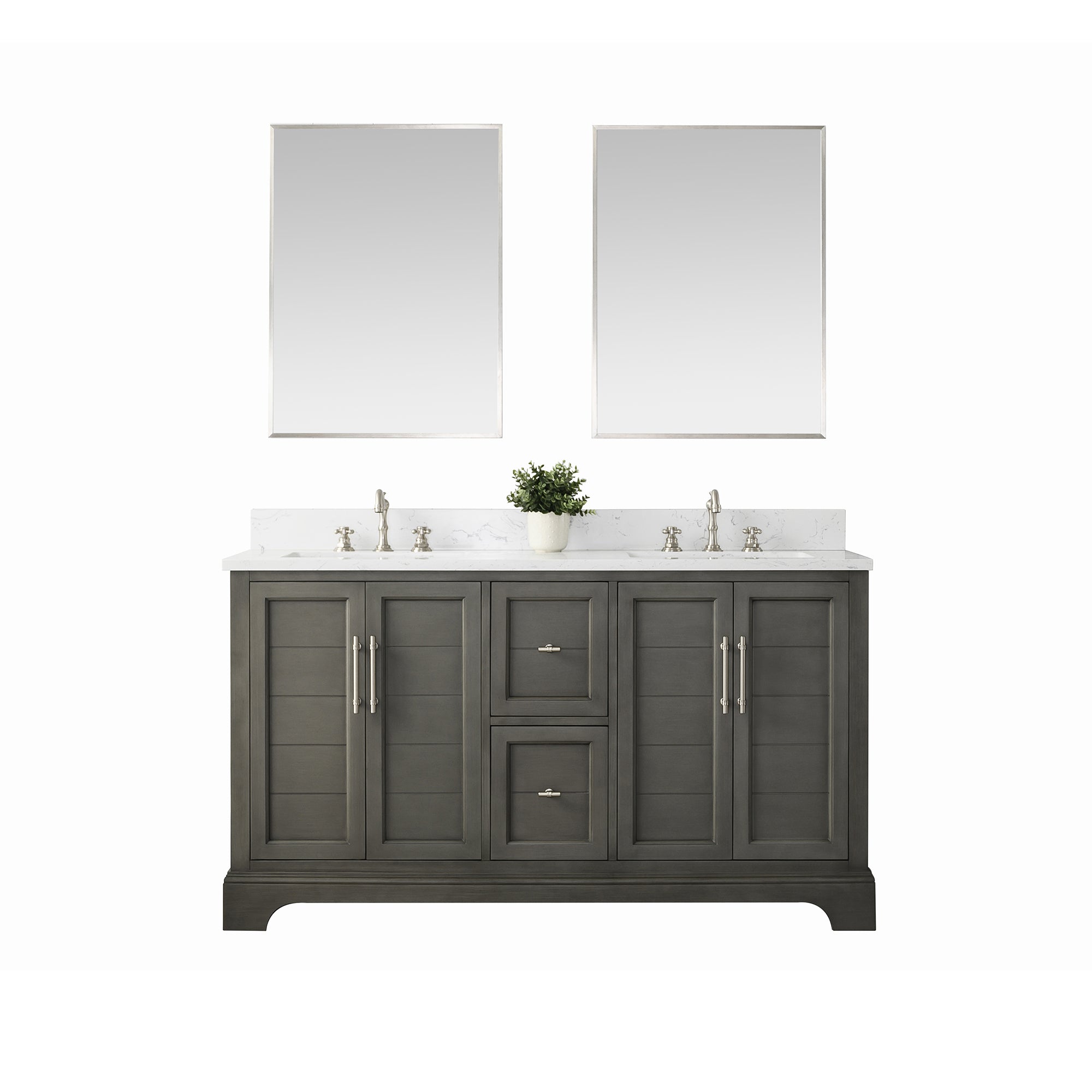 Vannes 60&quot; Double Sink Bathroom Vanity in Silver Grey / White / Vintage Green - HomeBeyond