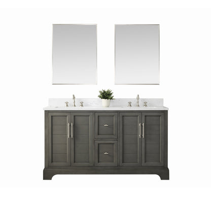 Vannes 60&quot; Double Sink Bathroom Vanity in Silver Grey / White / Vintage Green - HomeBeyond