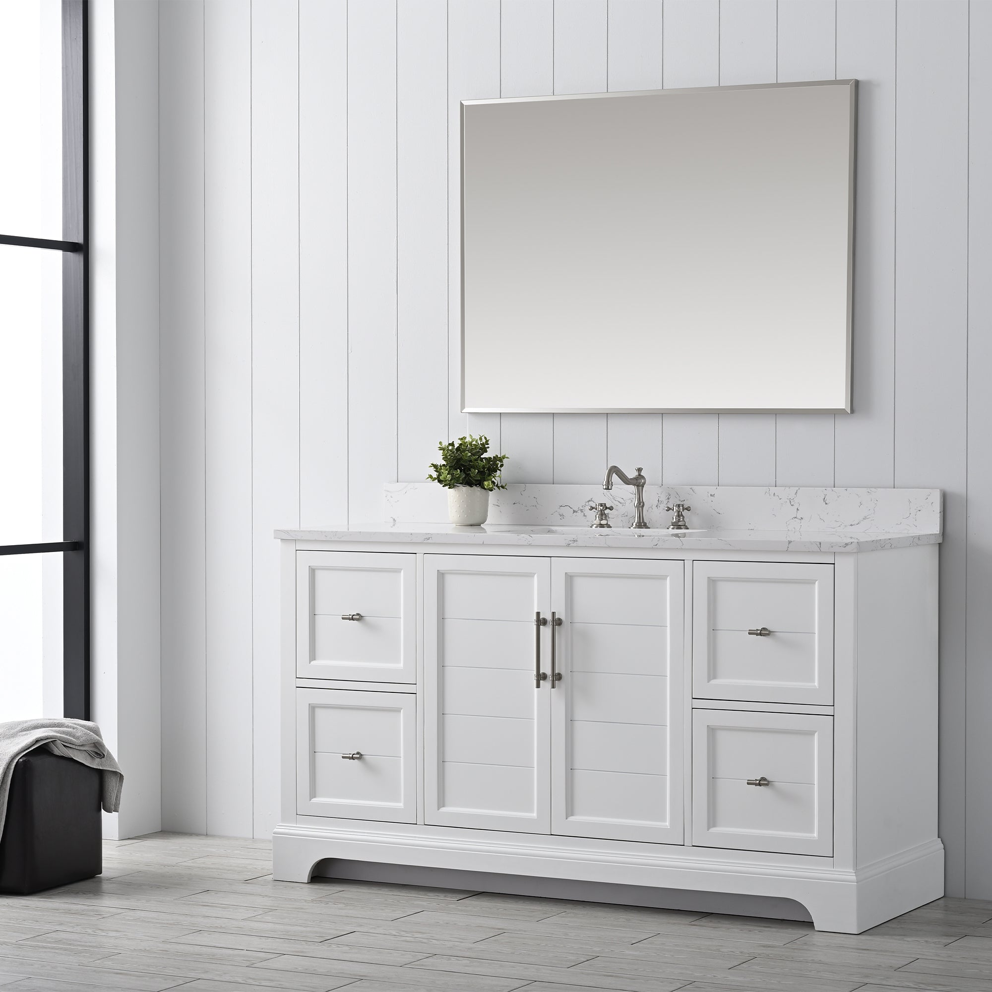 Vannes 60&quot; Single Sink Bathroom Vanity in Silver Grey/ White / Vintage Green - HomeBeyond